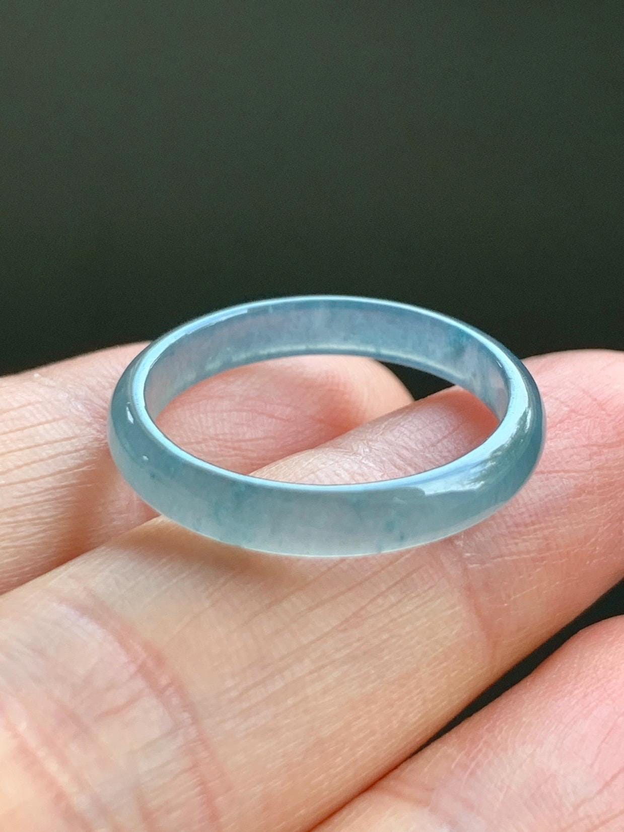 Natural Grade A Guatemalan Icy Highly Translucent Gelatinous Pastel Blue & Blue Marbled Jadeite Band Ring Size 7.75 天然冰危浅蓝起光飘蓝花翡翠戒圈 PLH68