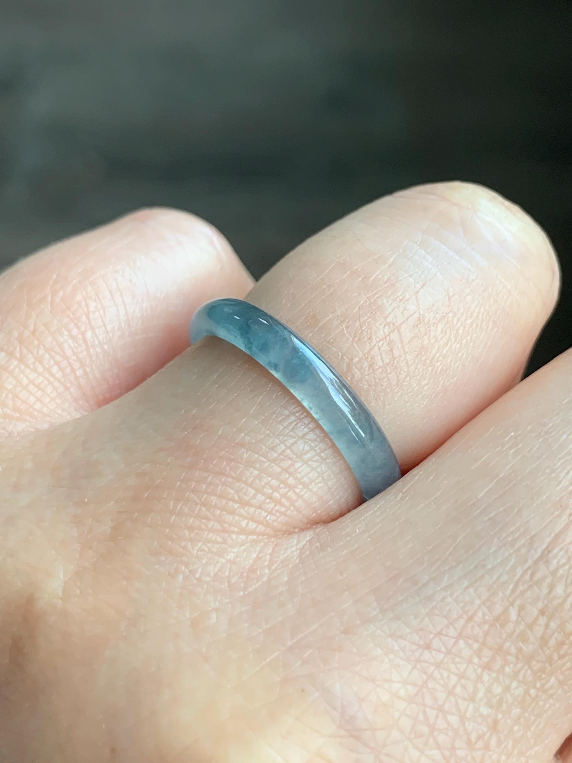 Natural Grade A Guatemalan Icy Highly Translucent Gelatinous Pastel Blue & Blue Marbled Jadeite Band Ring Size 7.75 天然冰危浅蓝起光飘蓝花翡翠戒圈 PLH68