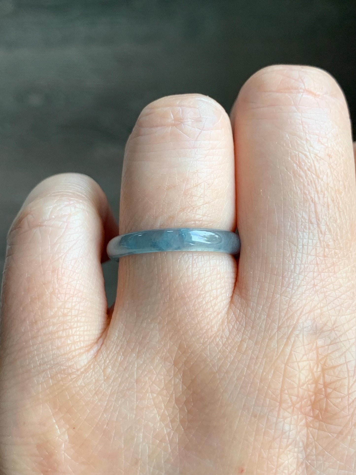 Natural Grade A Guatemalan Icy Highly Translucent Gelatinous Pastel Blue & Blue Marbled Jadeite Band Ring Size 7.75 天然冰危浅蓝起光飘蓝花翡翠戒圈 PLH68