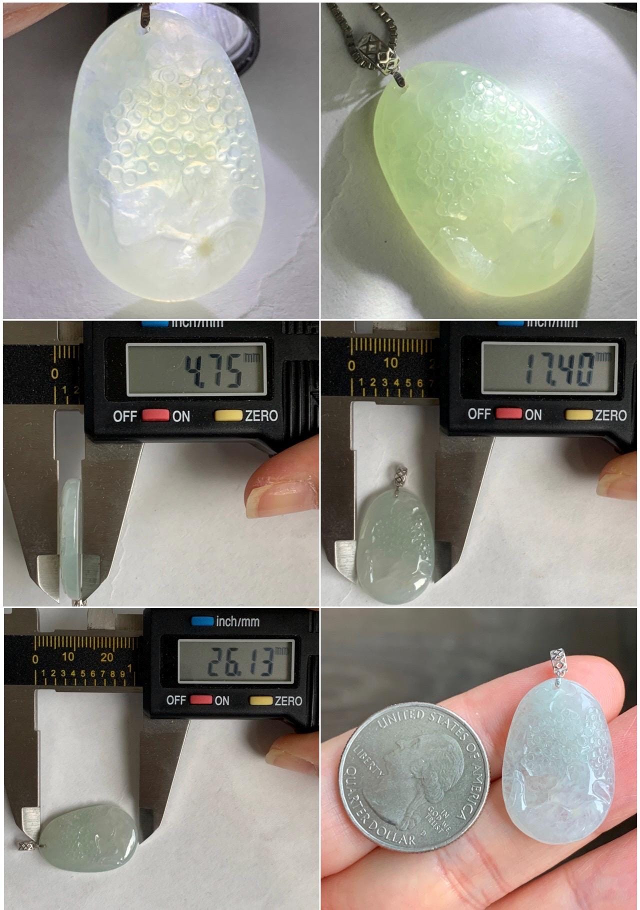 Natural Grade A Icy Translucent Gelatinous Pastel Green Jadeite Shan Shui Landscape Scenery Pendant 18K White Gold 3g 天然冰淡晴底翡翠小山水牌吊坠 XMSH-B