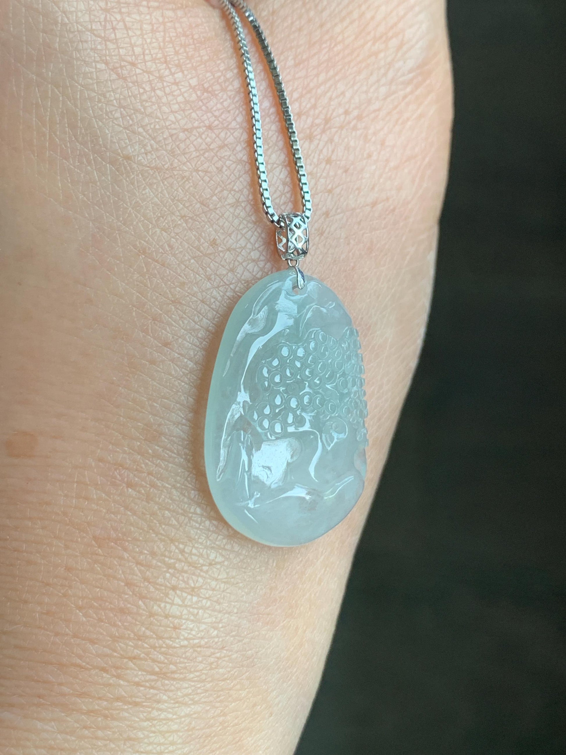 Natural Grade A Icy Translucent Gelatinous Pastel Green Jadeite Shan Shui Landscape Scenery Pendant 18K White Gold 3g 天然冰淡晴底翡翠小山水牌吊坠 XMSH-B