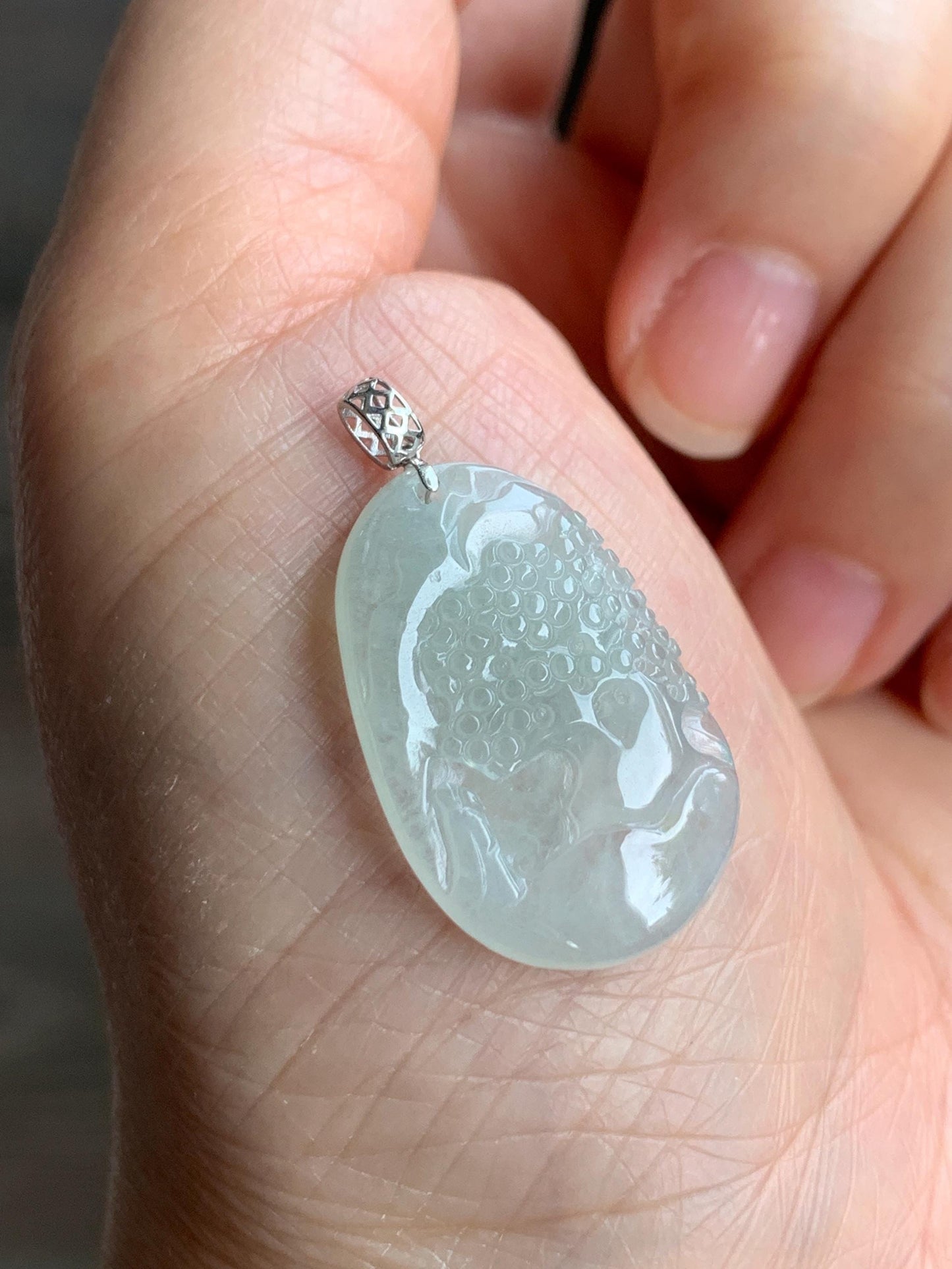 Natural Grade A Icy Translucent Gelatinous Pastel Green Jadeite Shan Shui Landscape Scenery Pendant 18K White Gold 3g 天然冰淡晴底翡翠小山水牌吊坠 XMSH-B