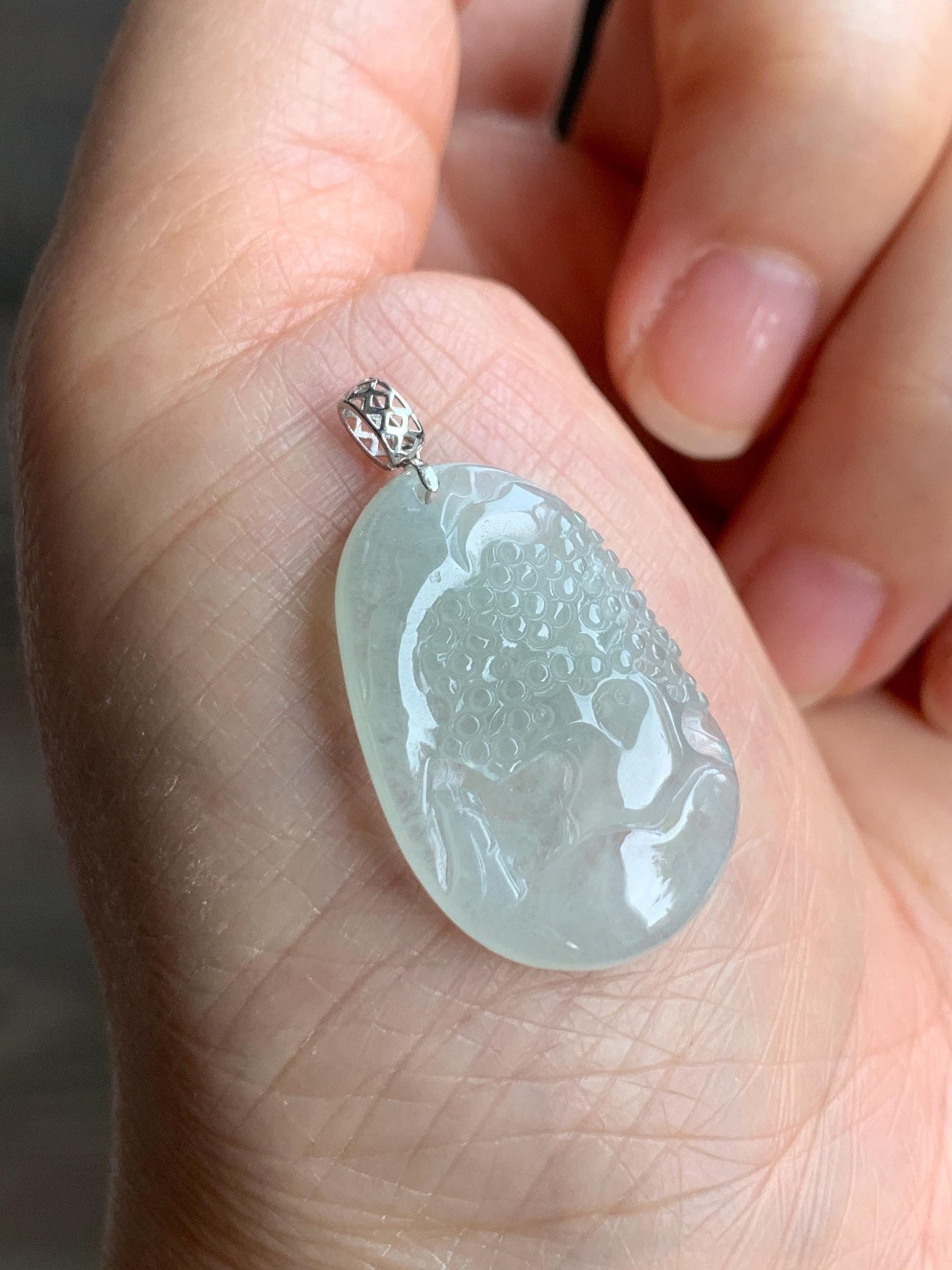 Natural Grade A Icy Translucent Gelatinous Pastel Green Jadeite Shan Shui Landscape Scenery Pendant 18K White Gold 3g 天然冰淡晴底翡翠小山水牌吊坠 XMSH-B