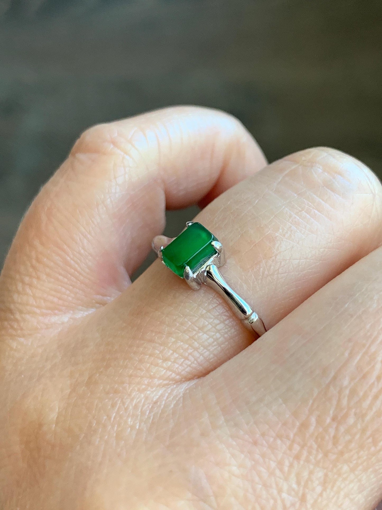 Natural Grade A Guatemalan Icy Translucent Vibrant Green Jadeite Bamboo Ring Sterling Silver Size Adjustable 天然冰危绿切割面翡翠竹节银镶戒指 ZJL55A