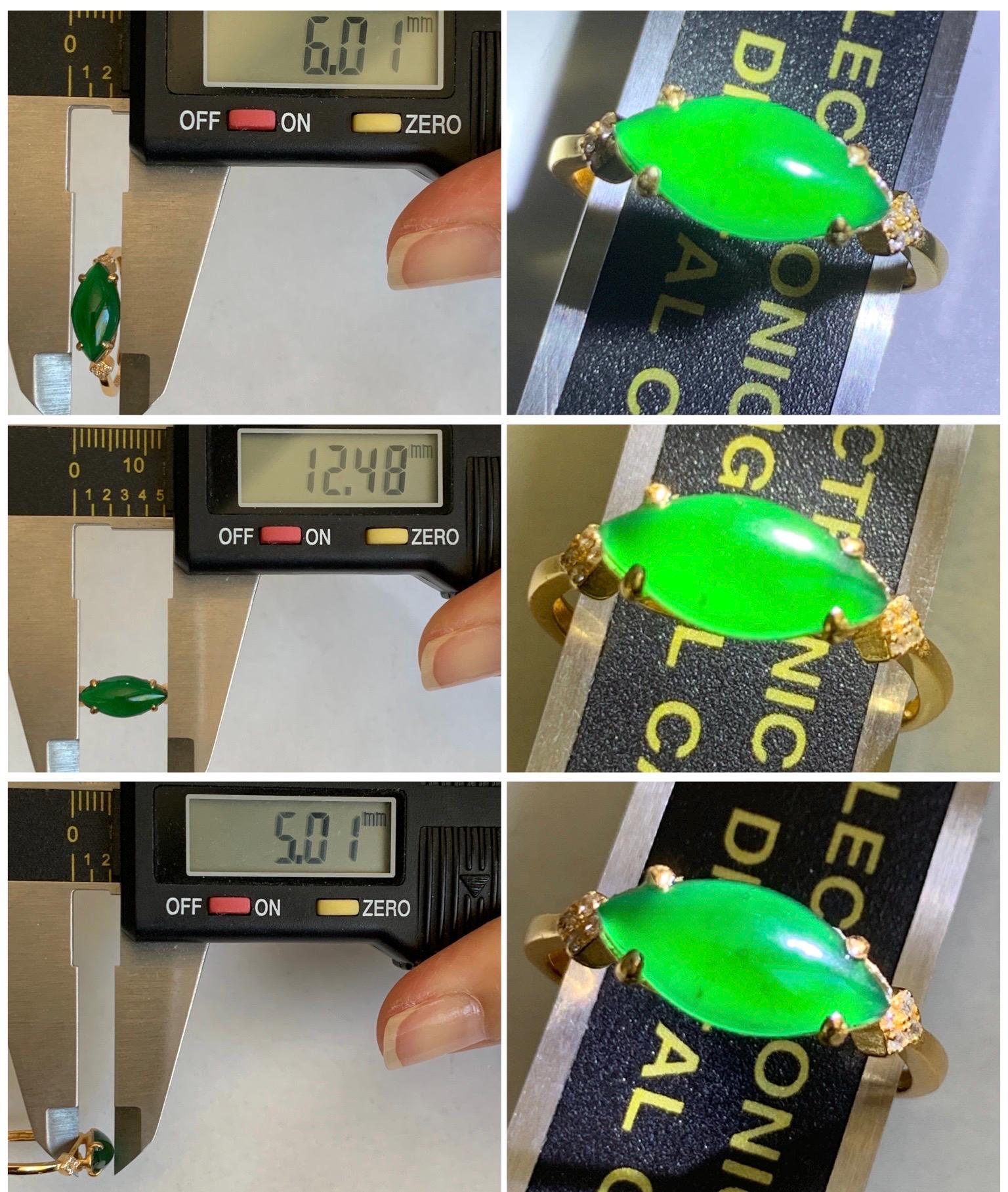 Natural Grade A Guatemalan Icy Translucent Vibrant Green Marquise Jadeite Ring Sterling Silver Size Adjustable 天然冰危绿马眼翡翠银镶戒指 WLD150A