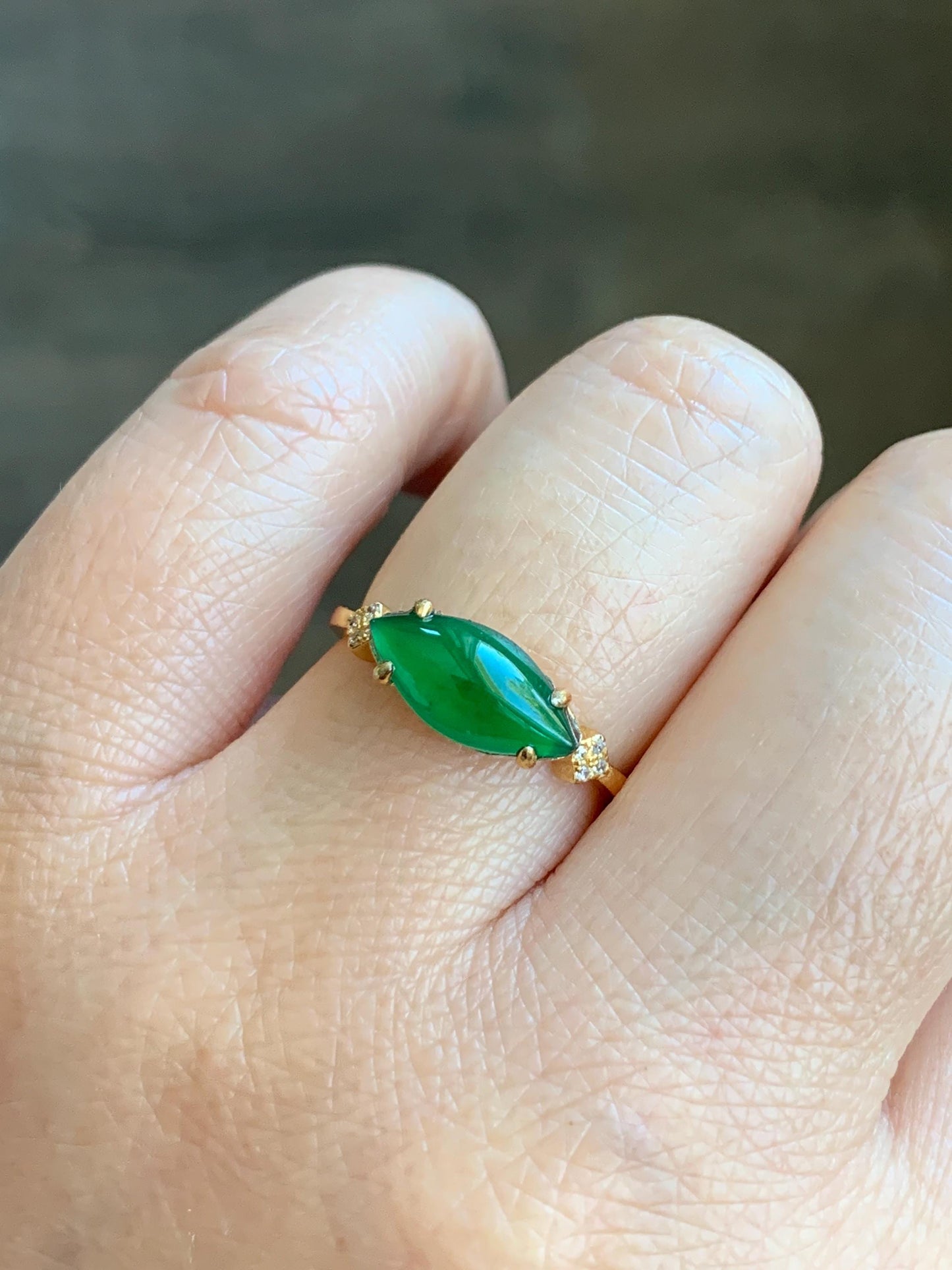 Natural Grade A Guatemalan Icy Translucent Vibrant Green Marquise Jadeite Ring Sterling Silver Size Adjustable 天然冰危绿马眼翡翠银镶戒指 WLD150A
