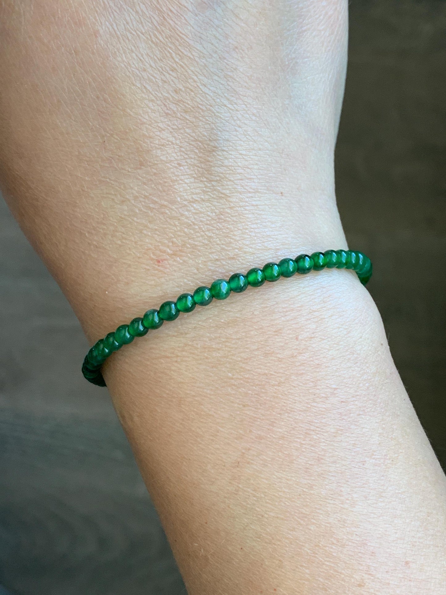 Natural Grade A Guatemalan Icy Highly Translucent Vibrant Green Jadeite Petite Beads Beaded Bracelet 6.75” 3.5mm 天然高冰危绿翡翠小卡圆珠手串 WLH630