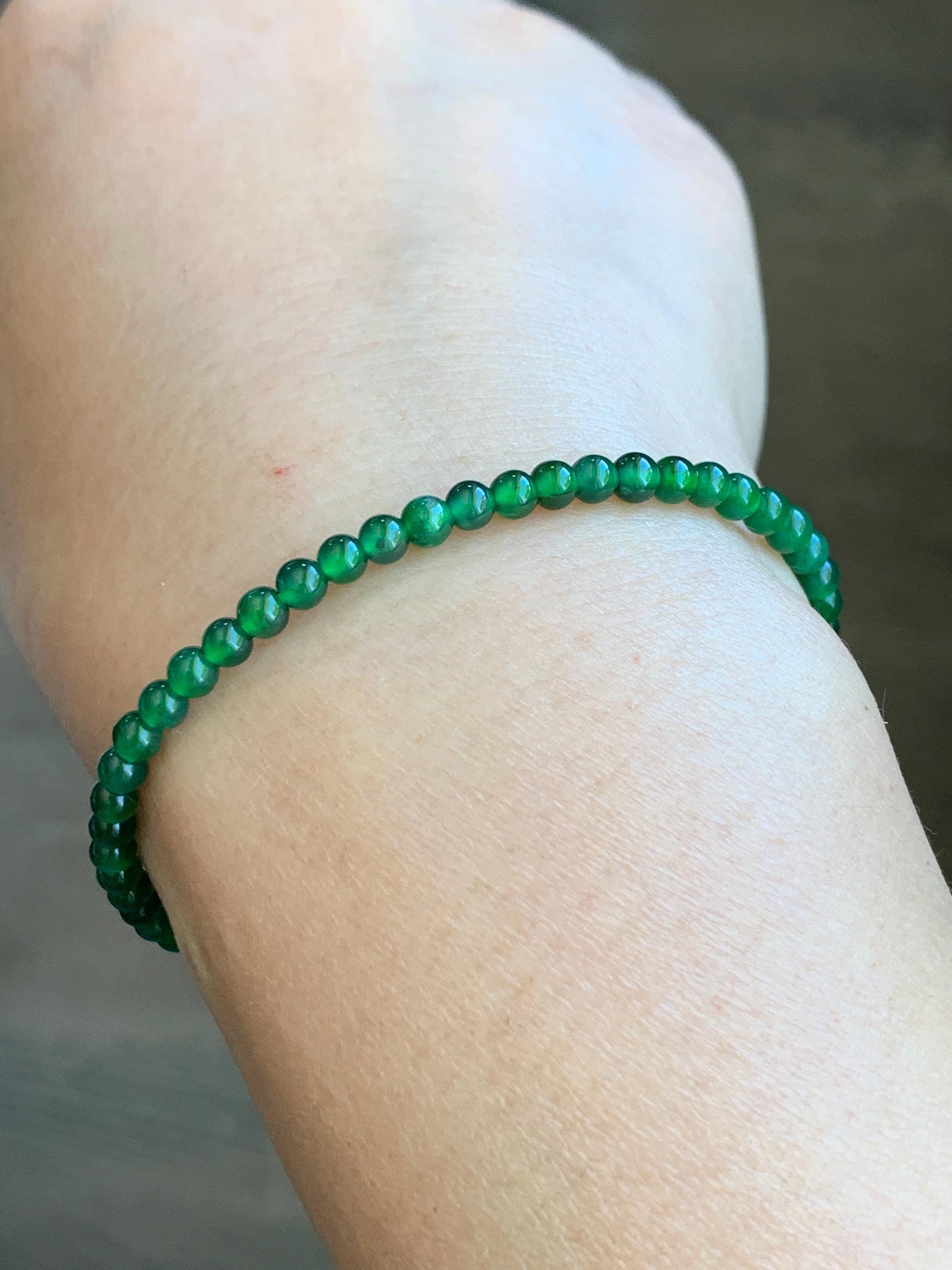 Natural Grade A Guatemalan Icy Highly Translucent Vibrant Green Jadeite Petite Beads Beaded Bracelet 6.75” 3.5mm 天然高冰危绿翡翠小卡圆珠手串 WLH630