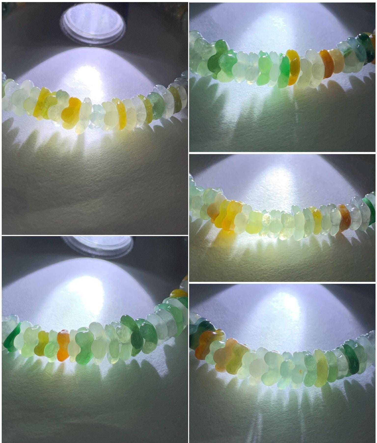 Natural Grade A Icy Highly Translucent Multicolored Jadeite Carved Osmanthus Flower Beads Beaded Bracelet 6.25” 11g 天然冰透多宝翡翠桂花珠手串 GHD440