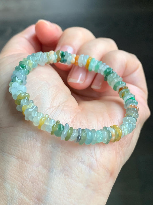 Natural Grade A Icy Highly Translucent Multicolored Jadeite Carved Osmanthus Flower Beads Beaded Bracelet 6.25” 11g 天然冰透多宝翡翠桂花珠手串 GHD440