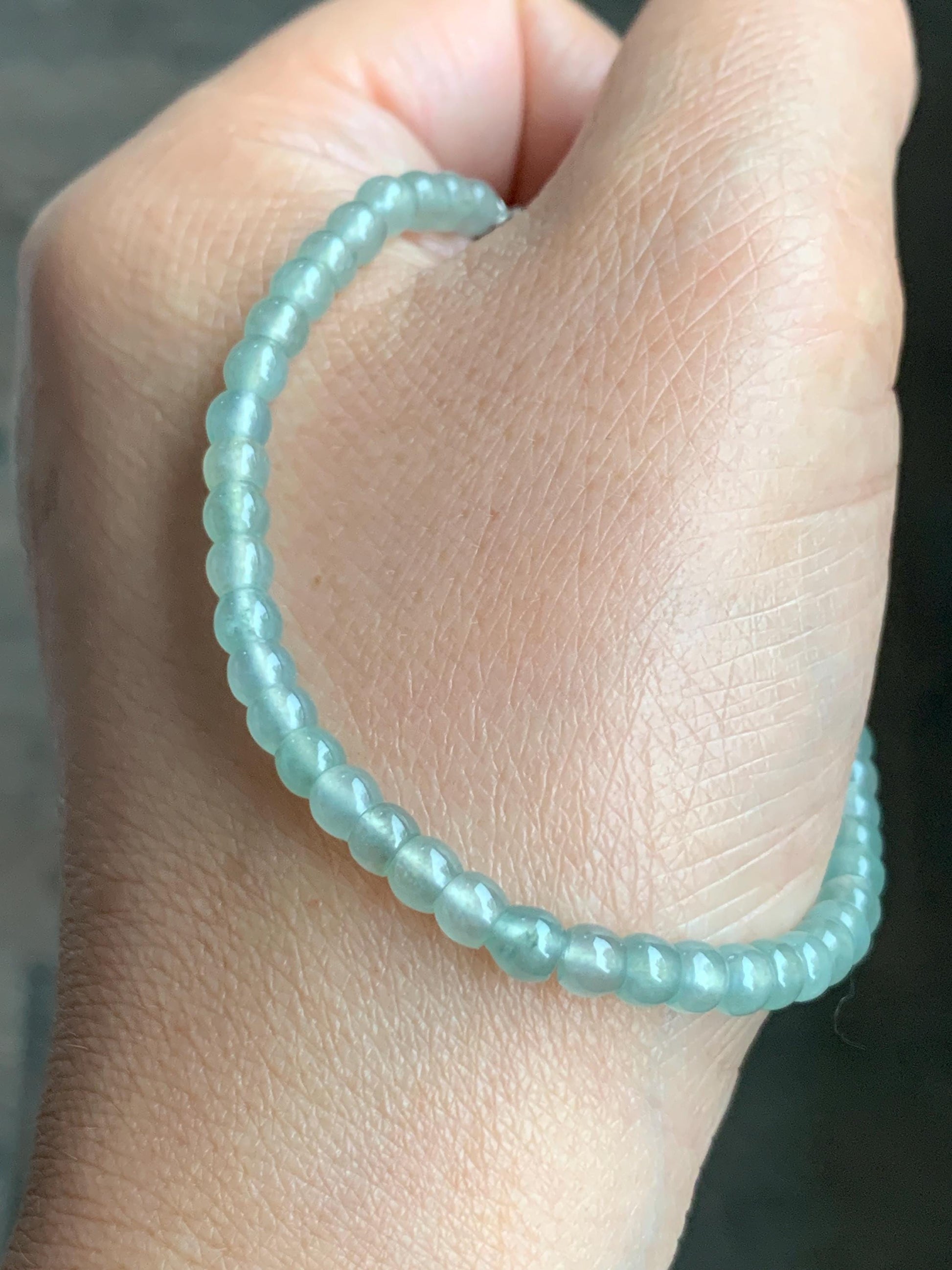 Natural Grade A Icy Highly Translucent Gelatinous Light Green Jadeite Apple Beads Beaded Bracelet SS 4.2mm 7" 6g 天然冰胶晴色翡翠小苹果珠手串 PGZ110A