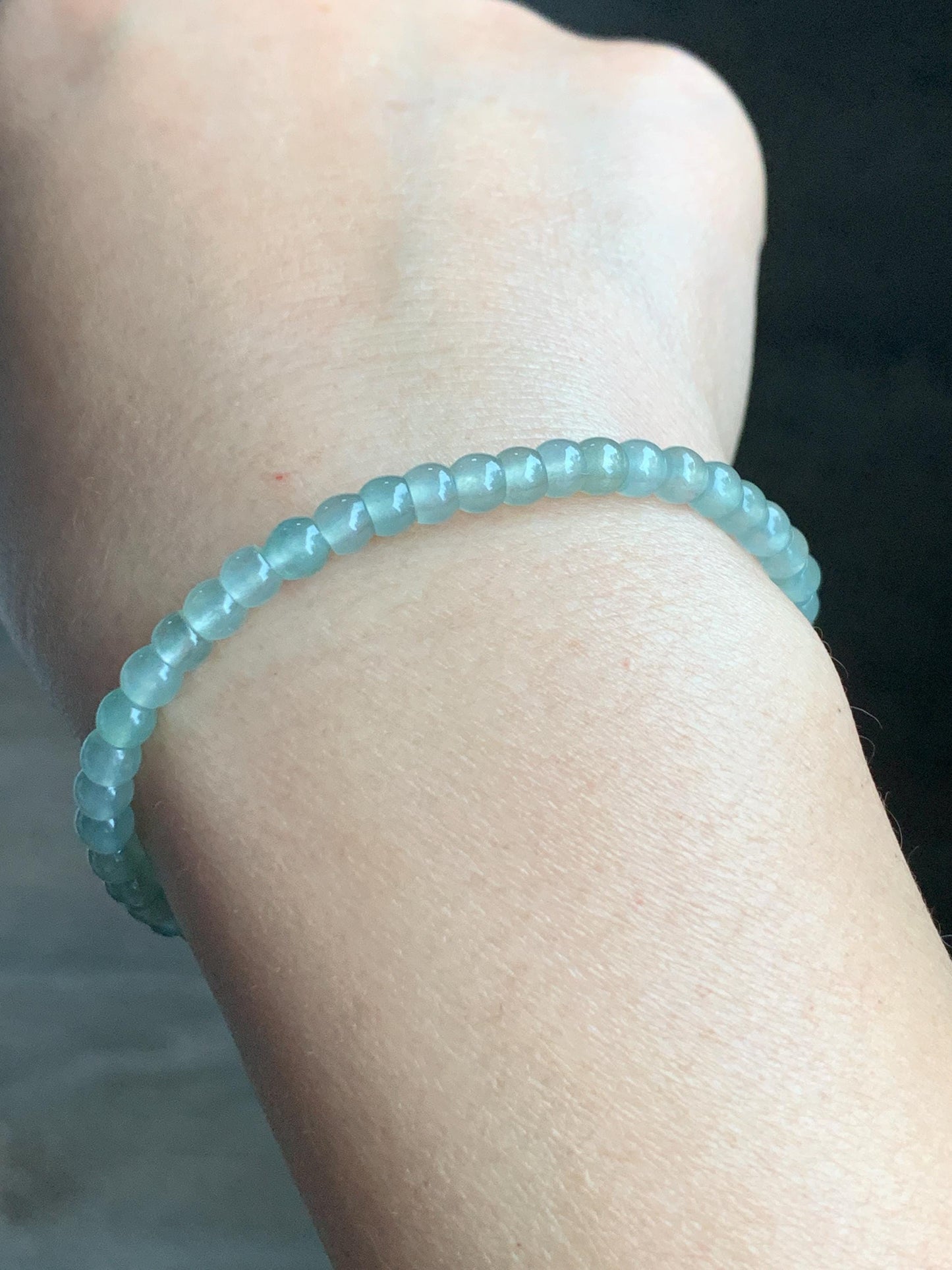 Natural Grade A Icy Highly Translucent Gelatinous Light Green Jadeite Apple Beads Beaded Bracelet SS 4.2mm 7" 6g 天然冰胶晴色翡翠小苹果珠手串 PGZ110A