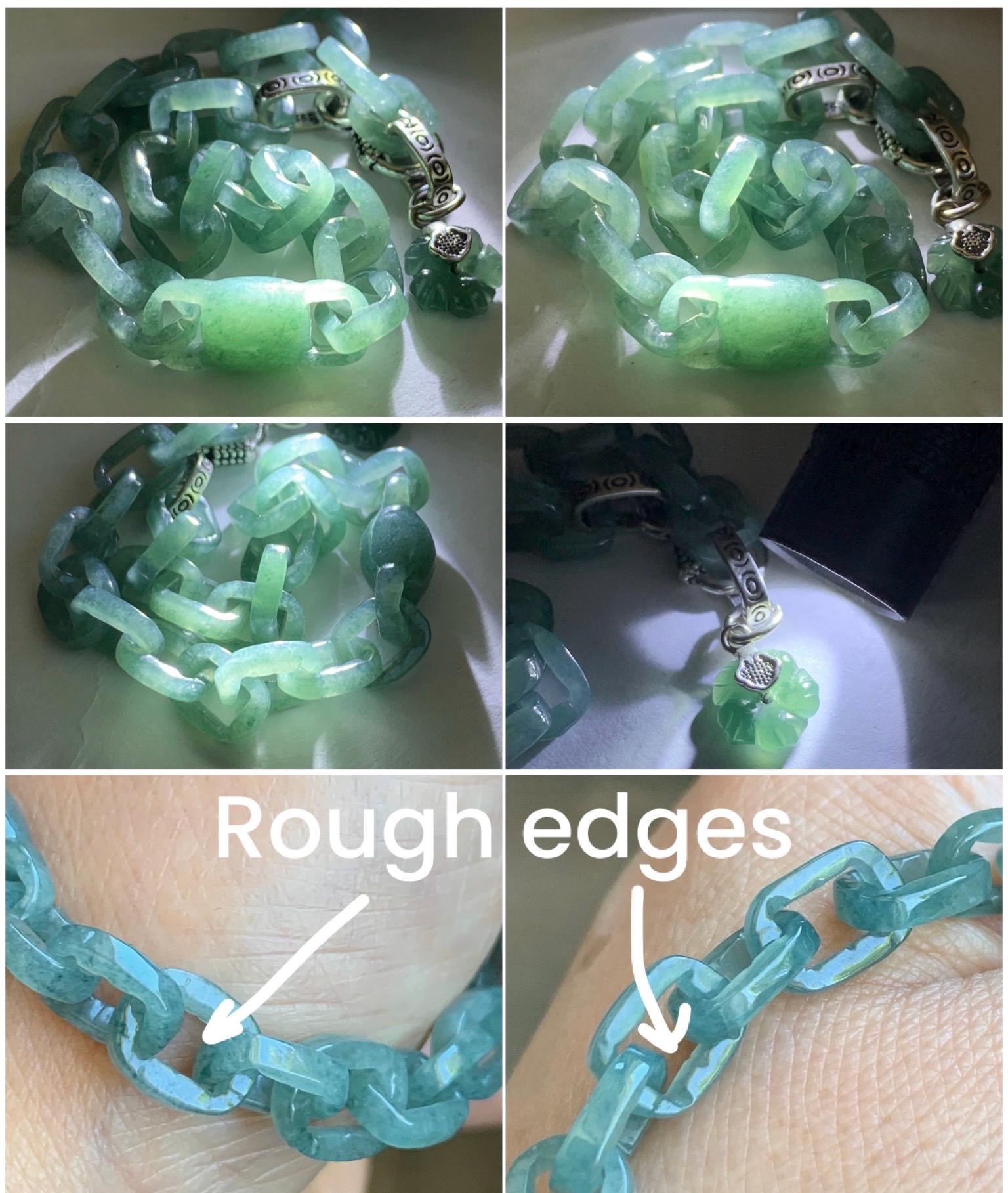 Natural Guatemalan Icy Translucent Dusty Teal Blue Jadeite Interlocking Link Bracelet Sterling Silver Adjustable 13g 天然冰危蓝翡翠环环相扣手链 LIS300