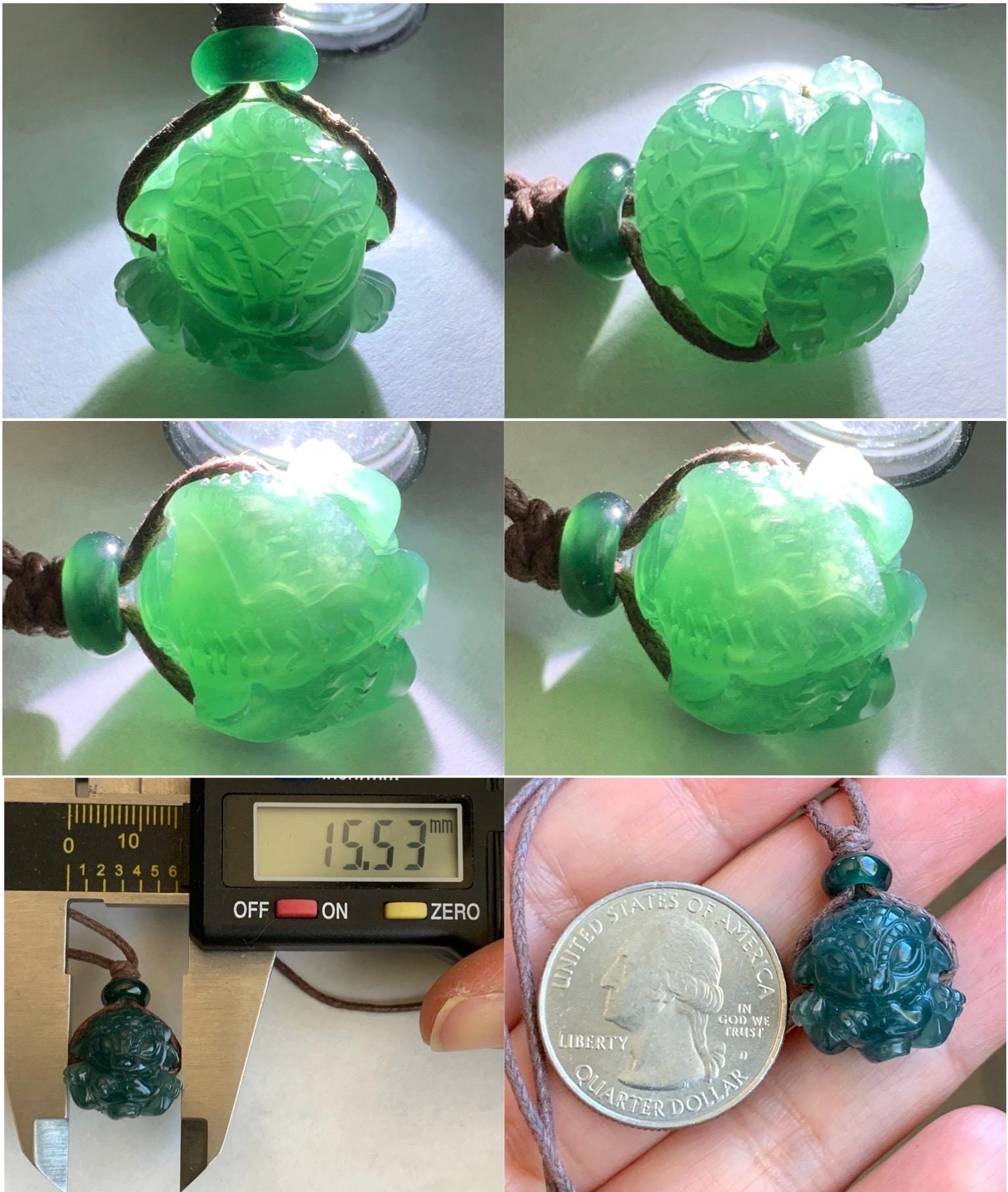 Natural Grade A Guatemalan Icy Translucent Deep Teal Blue Jadeite Baby Dragon Ball Pendant Rope Necklace 25” 7g 天然老种冰胶危深蓝翡翠龙宝宝吊坠 LBX180B