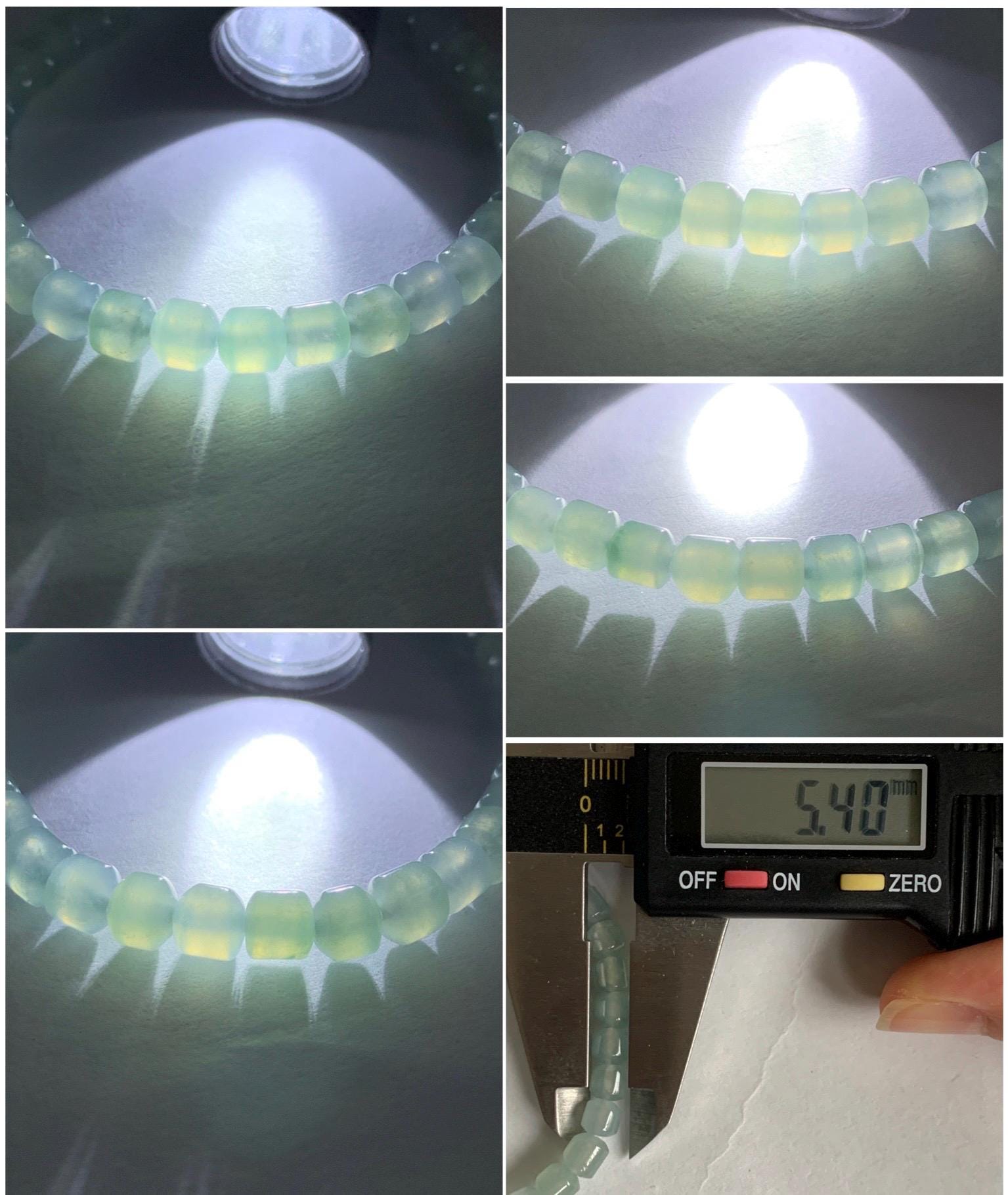 Natural Grade A Icy Highly Translucent Pastel Light Green Jadeite Modified Barrel Beads Beaded Bracelet 5.4mm 6.5" 9g 天然老种冰晴色翡翠桶珠手串 XTZ220
