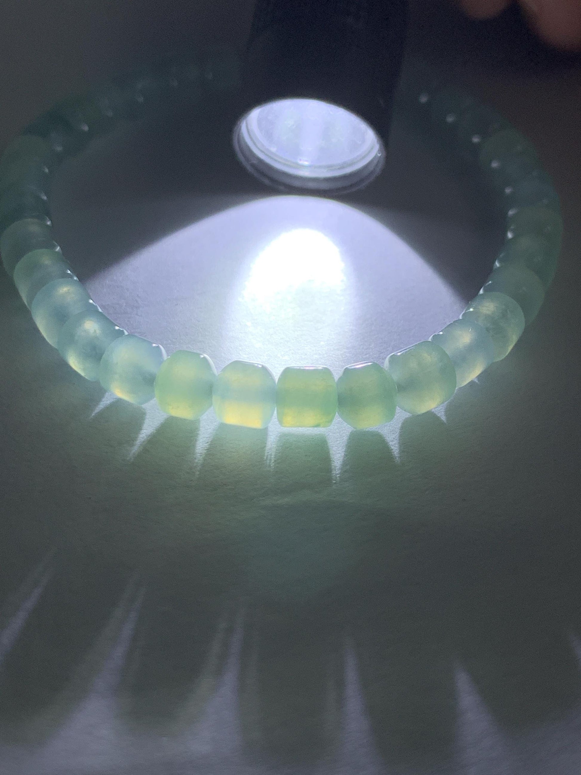 Natural Grade A Icy Highly Translucent Pastel Light Green Jadeite Modified Barrel Beads Beaded Bracelet 5.4mm 6.5" 9g 天然老种冰晴色翡翠桶珠手串 XTZ220