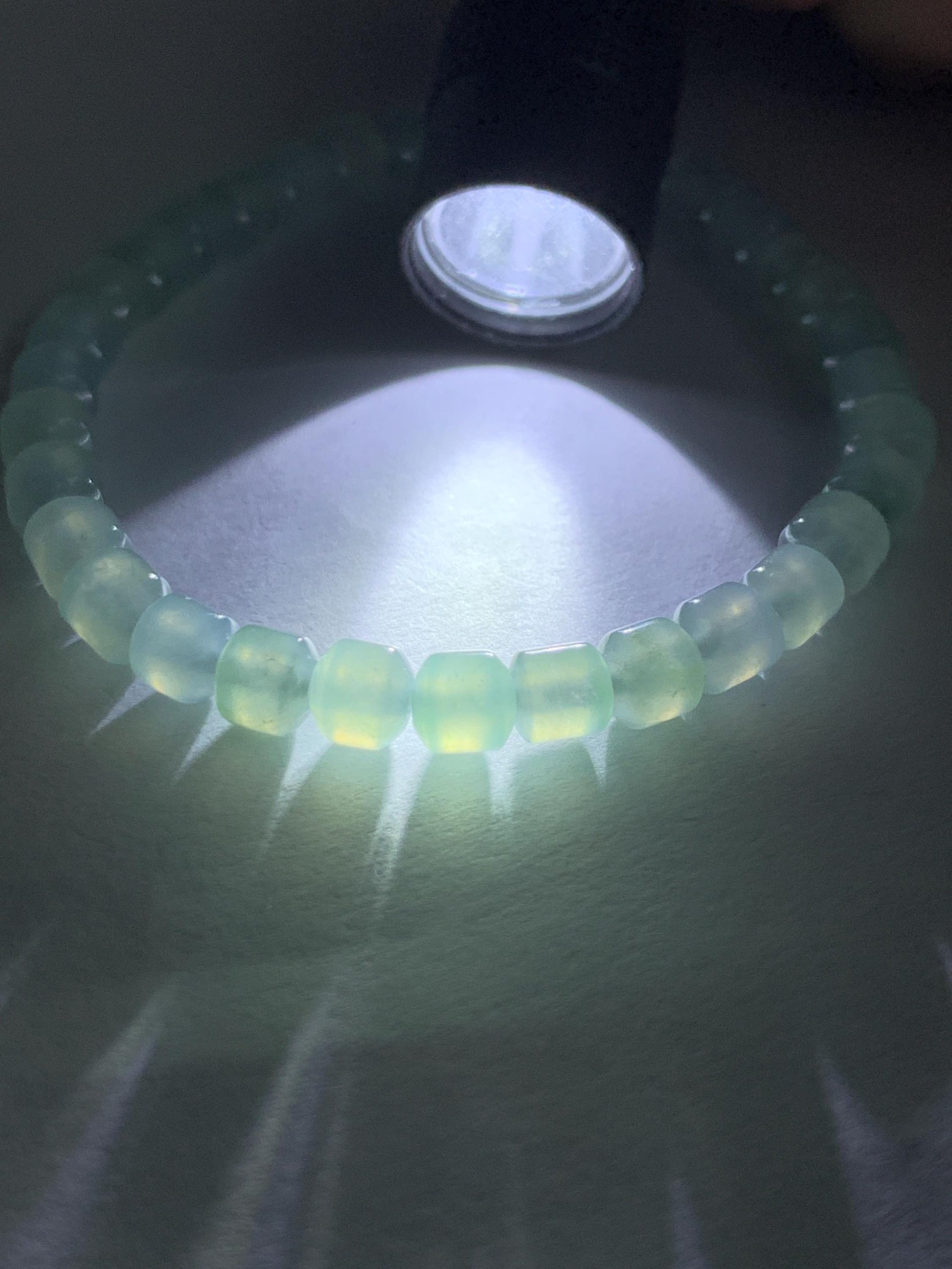 Natural Grade A Icy Highly Translucent Pastel Light Green Jadeite Modified Barrel Beads Beaded Bracelet 5.4mm 6.5" 9g 天然老种冰晴色翡翠桶珠手串 XTZ220