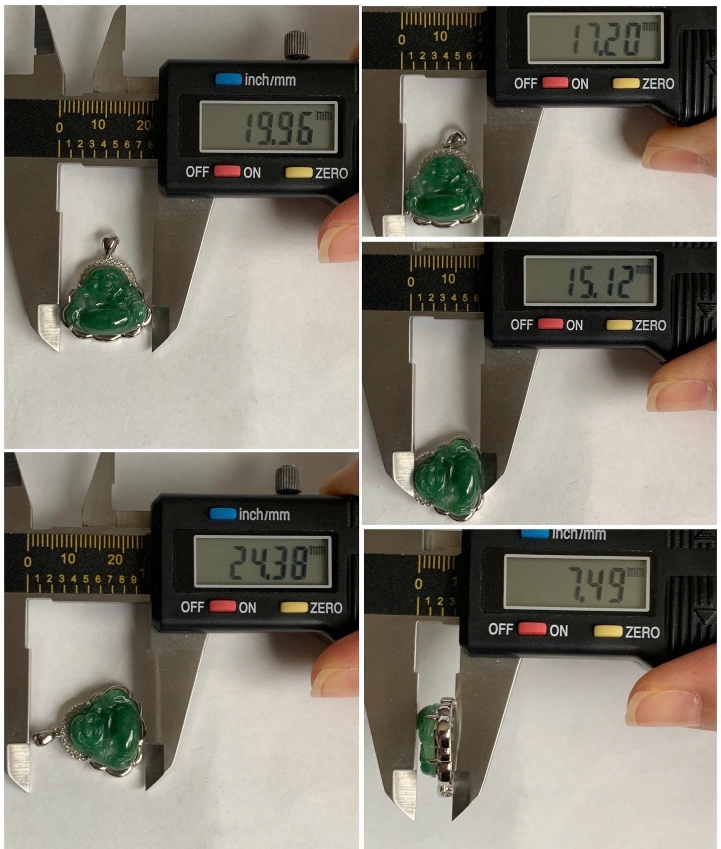 Certified Natural Grade A Icy Translucent Deep Green Jadeite Buddha Pendant Sterling Silver 3.35g 天然糯冰满绿翡翠小佛公镶嵌吊坠 8771