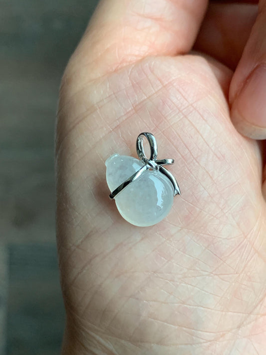 Certified Natural Grade A Icy Highly Translucent White Jadeite Hulu Gourd Petite Pendant 14K White Gold 1.16g 天然起冰起光白冰翡翠葫芦镶嵌吊坠 8776