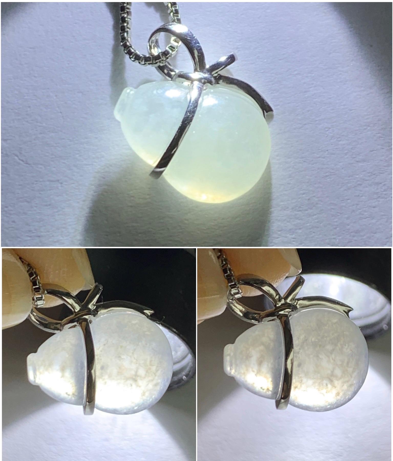 Certified Natural Grade A Icy Highly Translucent White Jadeite Hulu Gourd Petite Pendant 14K White Gold 1.16g 天然起冰起光白冰翡翠葫芦镶嵌吊坠 8776
