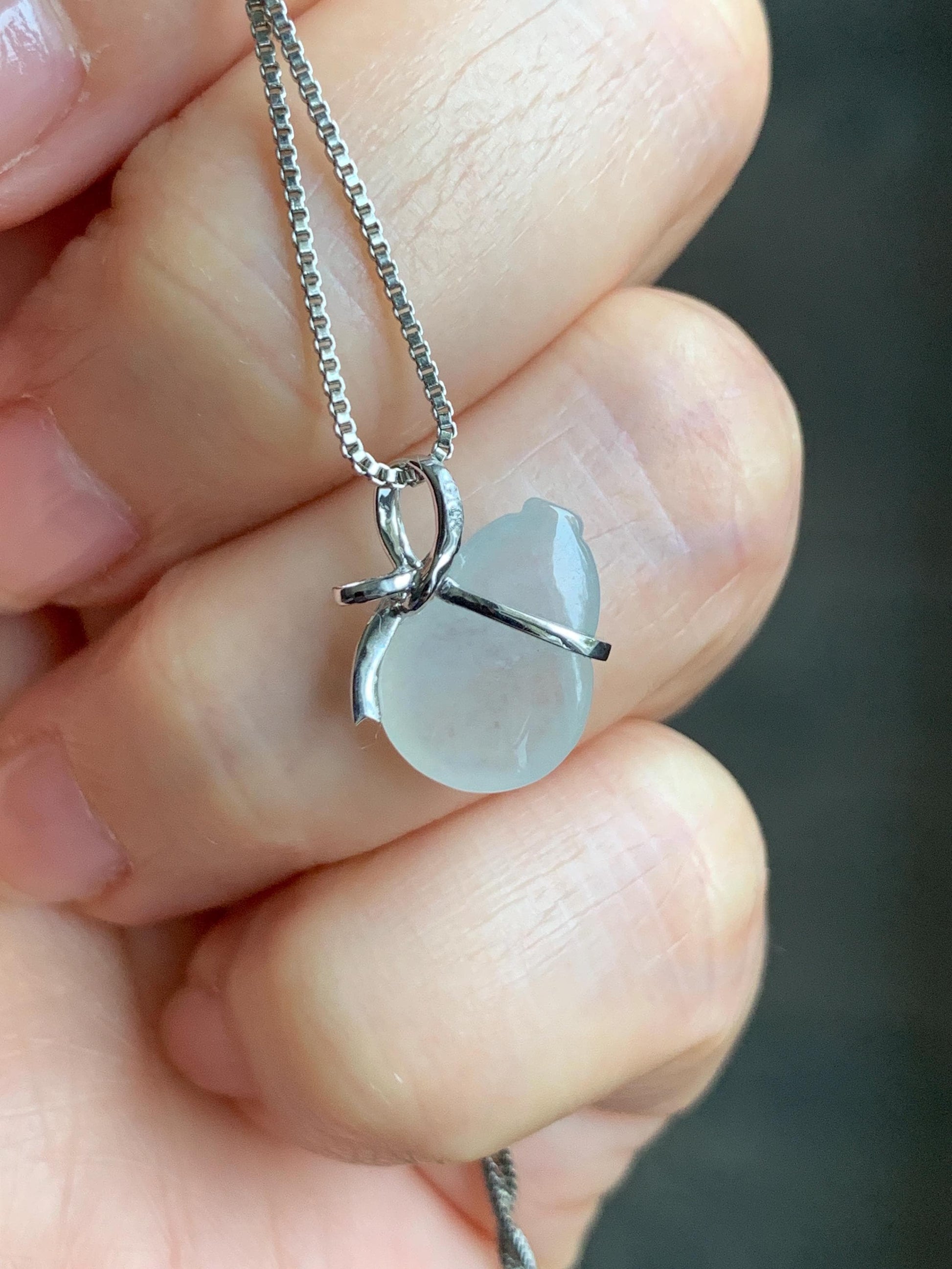 Certified Natural Grade A Icy Highly Translucent White Jadeite Hulu Gourd Petite Pendant 14K White Gold 1.16g 天然起冰起光白冰翡翠葫芦镶嵌吊坠 8776