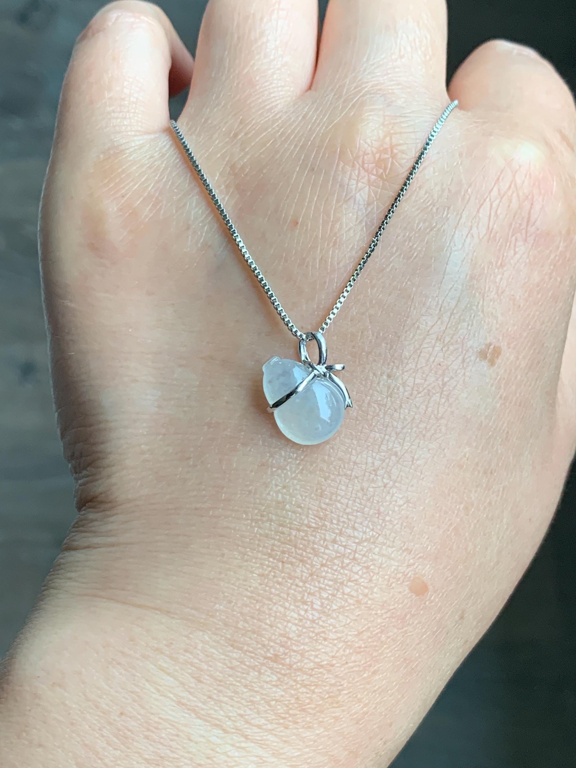 Certified Natural Grade A Icy Highly Translucent White Jadeite Hulu Gourd Petite Pendant 14K White Gold 1.16g 天然起冰起光白冰翡翠葫芦镶嵌吊坠 8776