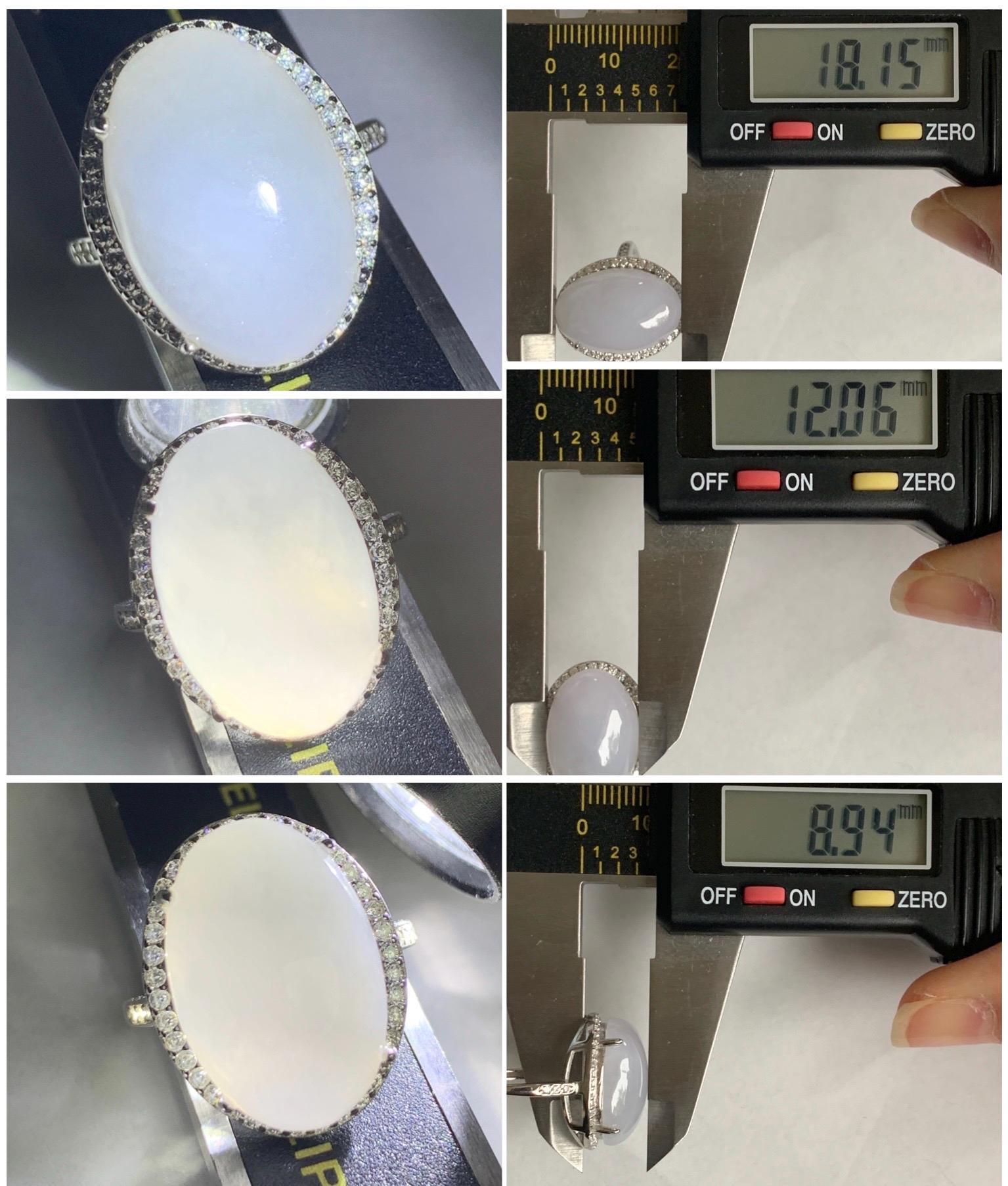 Natural Grade A Icy Translucent Pastel Purple Undertone Jadeite Oval Cabochon Ring Sterling Silver Size Adjustable 天然冰淡紫底翡翠大蛋面银镶戒指 DDZ-B