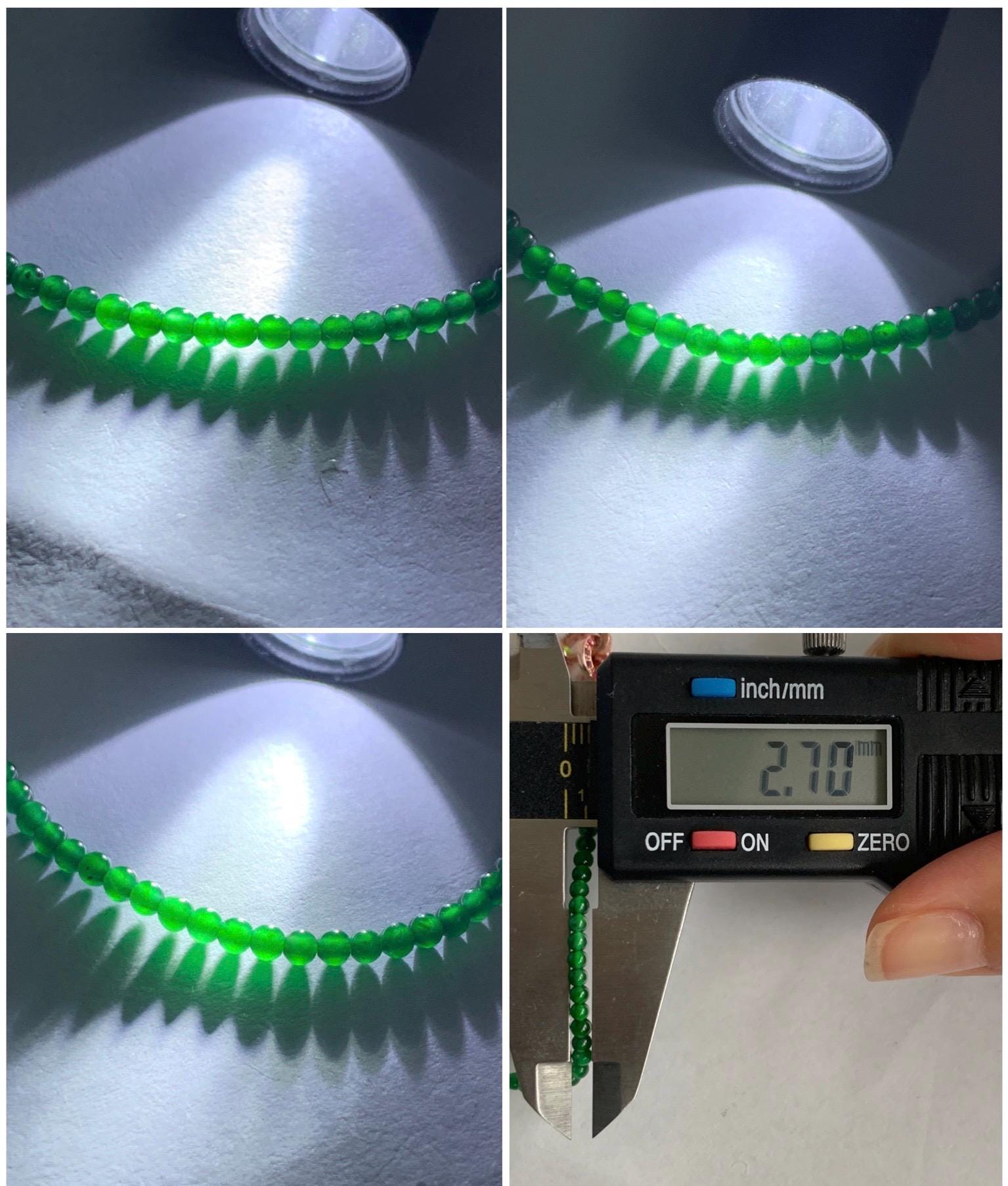 Natural Grade A Guatemalan Icy Highly Translucent Vibrant Green Jadeite Petite Beads Beaded Bracelet 7” 2.7mm 3g 天然高冰危绿翡翠小卡圆珠手串 KJ500