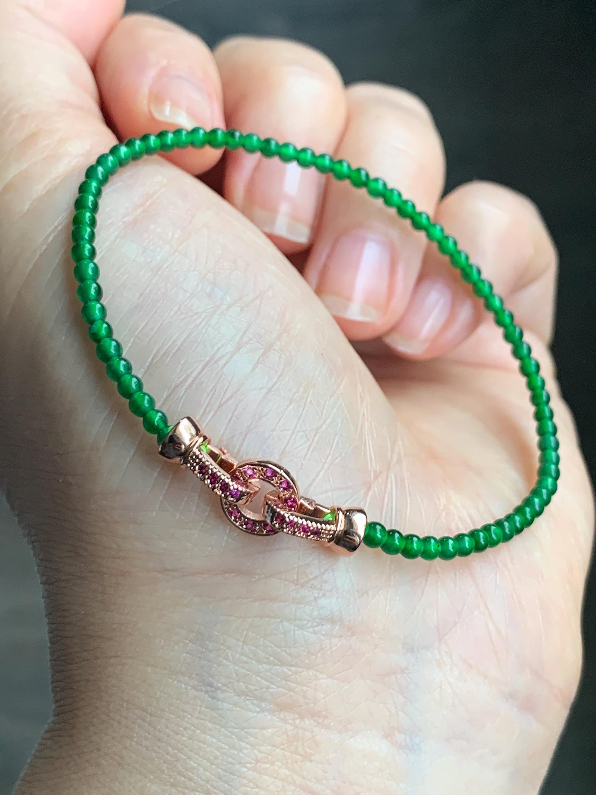 Natural Grade A Guatemalan Icy Highly Translucent Vibrant Green Jadeite Petite Beads Beaded Bracelet 7” 2.7mm 3g 天然高冰危绿翡翠小卡圆珠手串 KJ500
