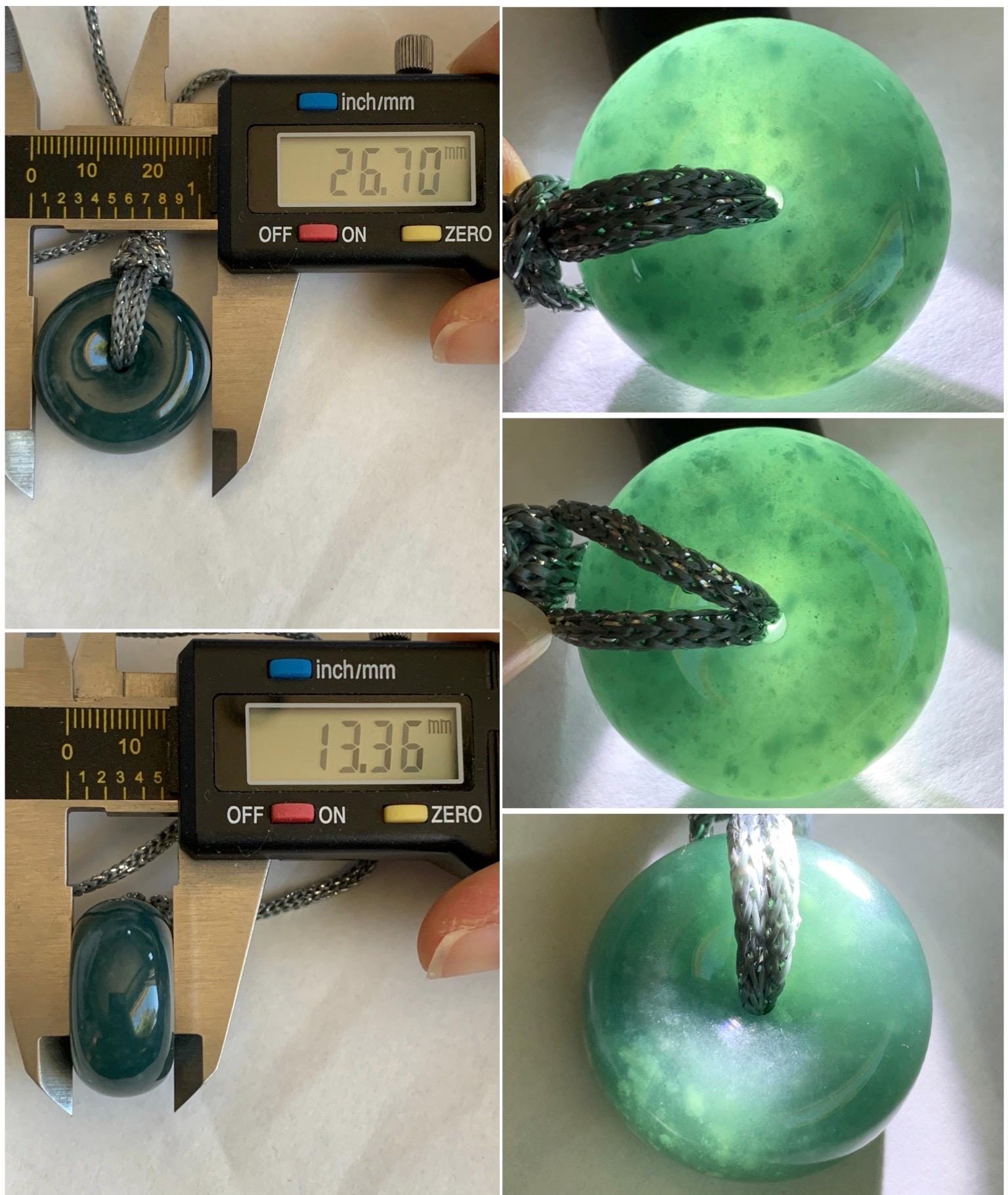 Natural Guatemalan Icy Translucent Dark Teal Blue Jadeite Thick Ping An Kou Donut Pendant Rope Necklace Adjustable 24" 天然冰危深蓝翡翠平安肥扣吊坠 DFP-2