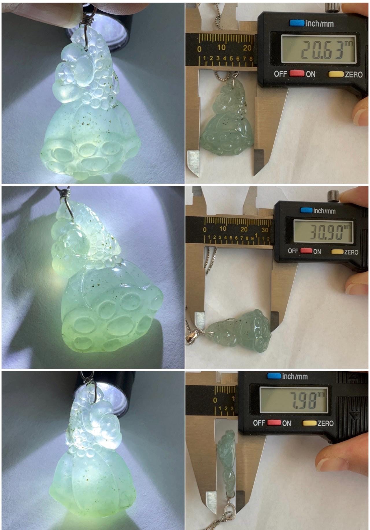 Natural Grade A Icy Highly Translucent Gelatinous Light Green Jadeite Lotus Pod Pendant Sterling Silver 5g 天然冰胶晴底翡翠莲蓬吊坠 MQO169