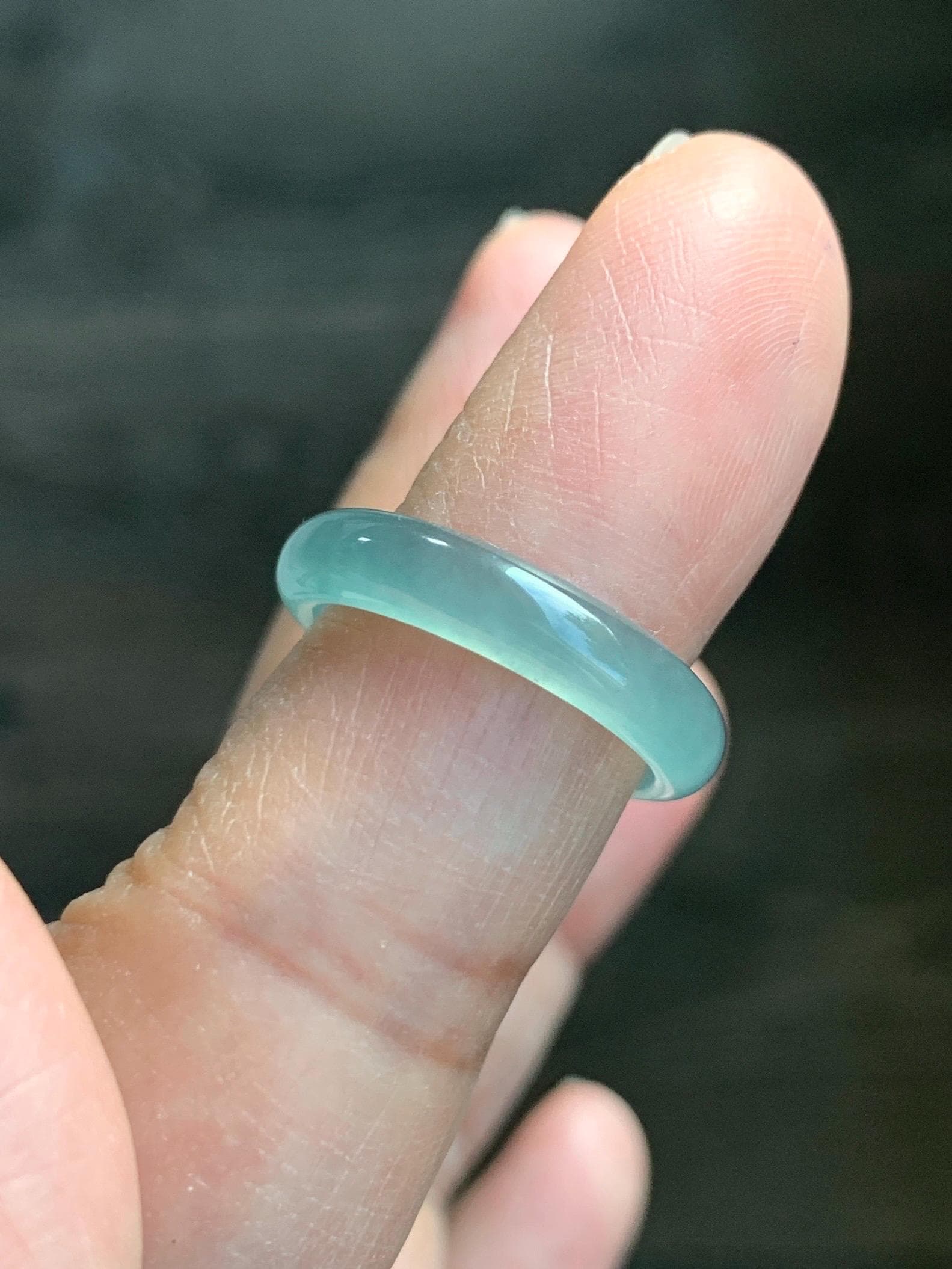 Natural Grade A Guatemalan Icy Highly Translucent Gelatinous Light Teal Blue Jade Jadeite Band Ring Size 6.5 US 天然冰危浅蓝起光翡翠戒圈 WLK44-B