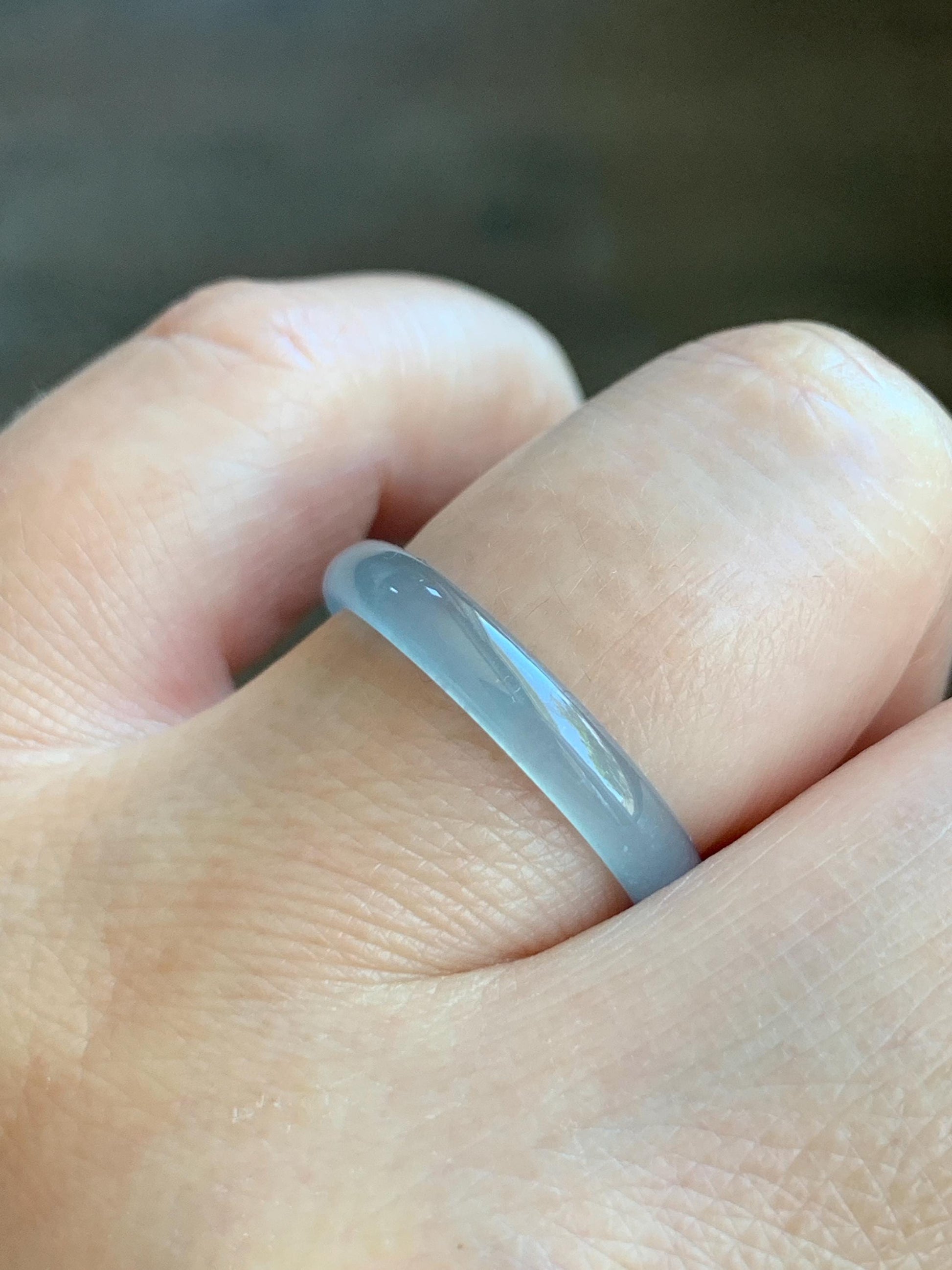 Natural Grade A Guatemalan Icy Highly Translucent Gelatinous Pastel Teal Blue Jade Jadeite Band Ring Size 9 US 天然冰危淡蓝起光翡翠戒圈 WZC44-A