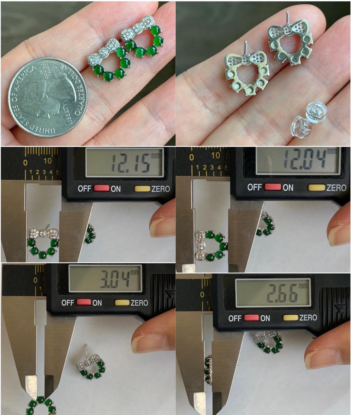 Natural Guatemalan Grade A Icy Translucent Vibrant Green Jadeite Wreath Design Stud Earrings S925 Sterling Silver 2g 天然冰危绿翡翠银镶耳钉 WLQ120