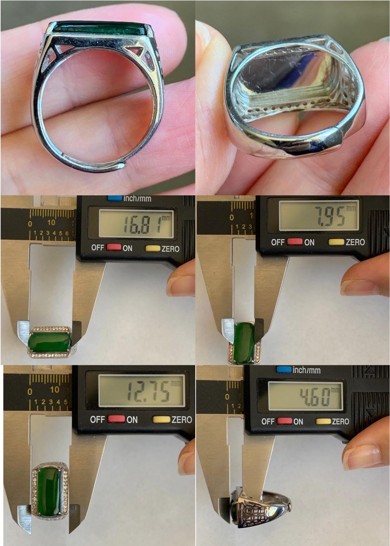 Certified Natural Grade A Guatemalan Icy Highly Translucent Vibrant Green Jadeite Saddle Ring Sterling Silver Adjustable 天然冰危绿翡翠马鞍银镶戒指 1505