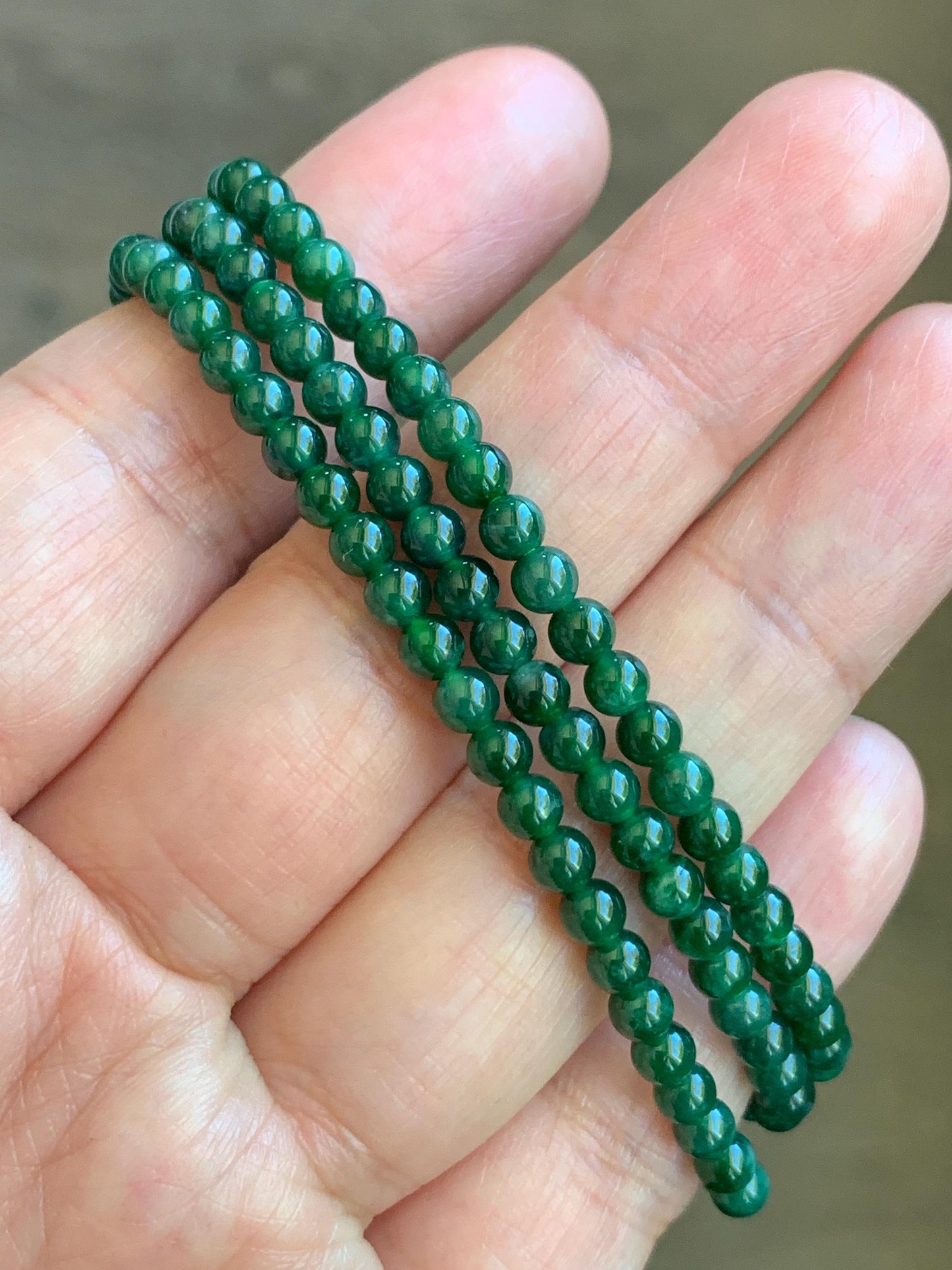 Certified Grade A Natural Guatemalan Icy Translucent Intense Green Jadeite Petite Beads Beaded Necklace 3.8mm 21” 14g 天然冰危绿翡翠小圆珠项链 1698