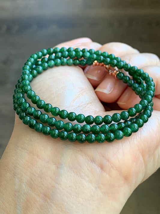 Certified Grade A Natural Guatemalan Icy Translucent Intense Green Jadeite Petite Beads Beaded Necklace 3.8mm 21” 14g 天然冰危绿翡翠小圆珠项链 1698