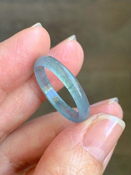 Natural Guatemalan Icy Highly Translucent Gelatinous Pastel Blue Jadeite Band Ring Size 10.25 US 天然冰危浅蓝起光翡翠戒圈 DPH55