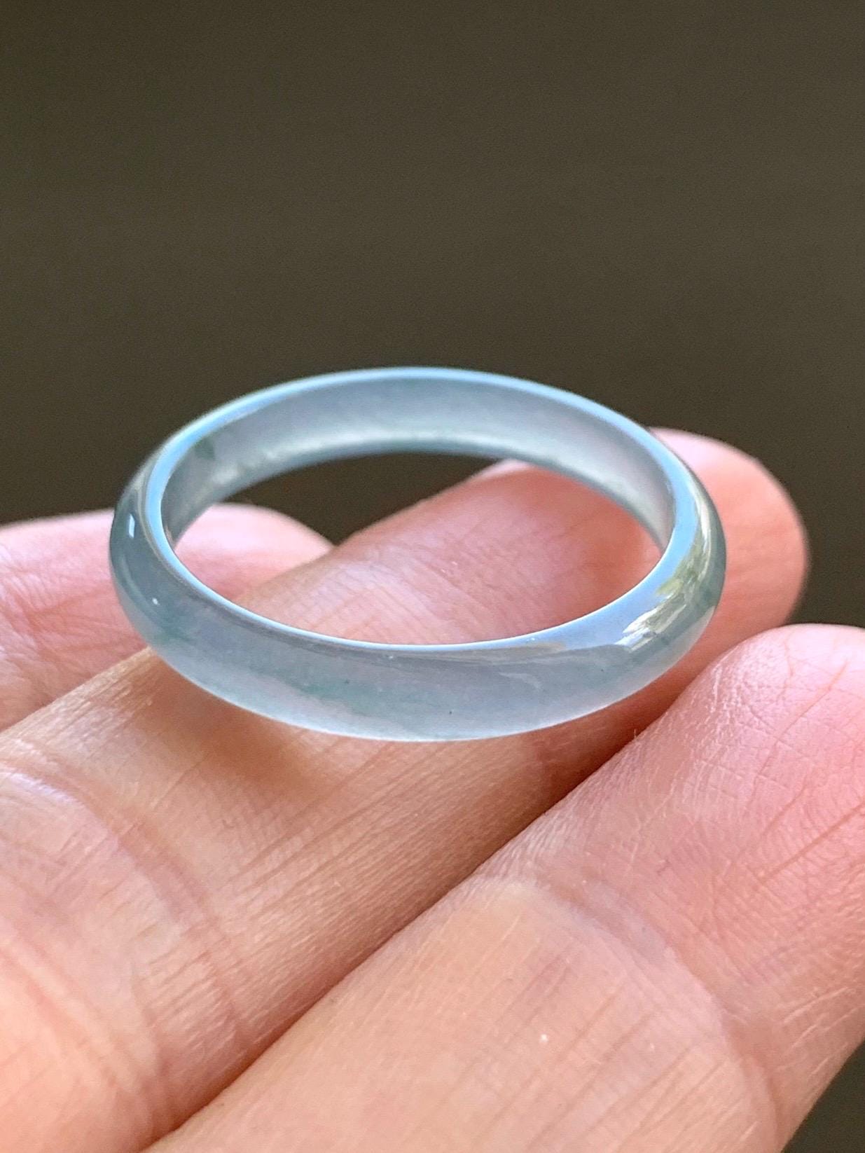 Natural Guatemalan Icy Highly Translucent Gelatinous Pastel Blue Jadeite Band Ring Size 10.25 US 天然冰危浅蓝起光翡翠戒圈 DPH55