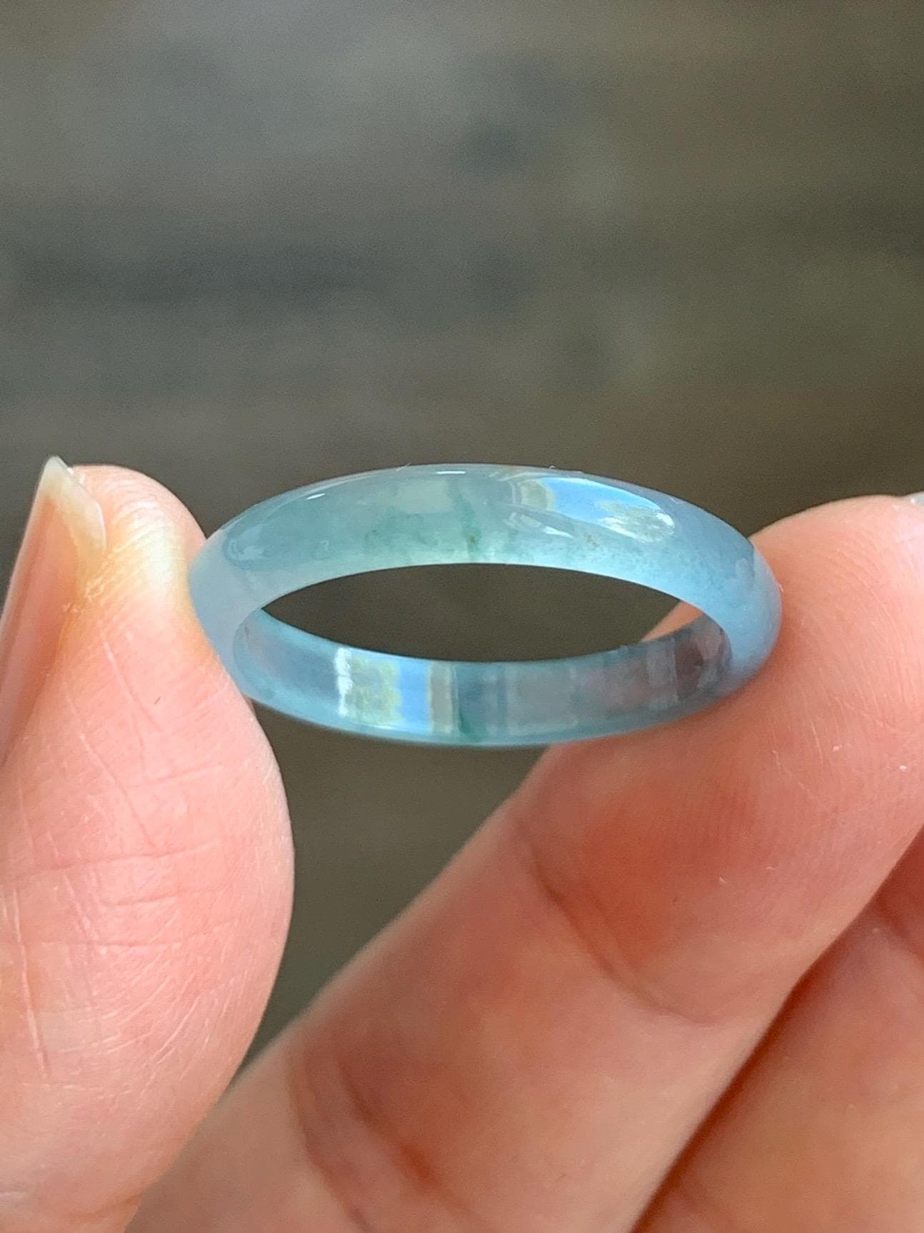 Natural Guatemalan Icy Highly Translucent Gelatinous Pastel Blue Jadeite Band Ring Size 10.25 US 天然冰危浅蓝起光翡翠戒圈 DPH55