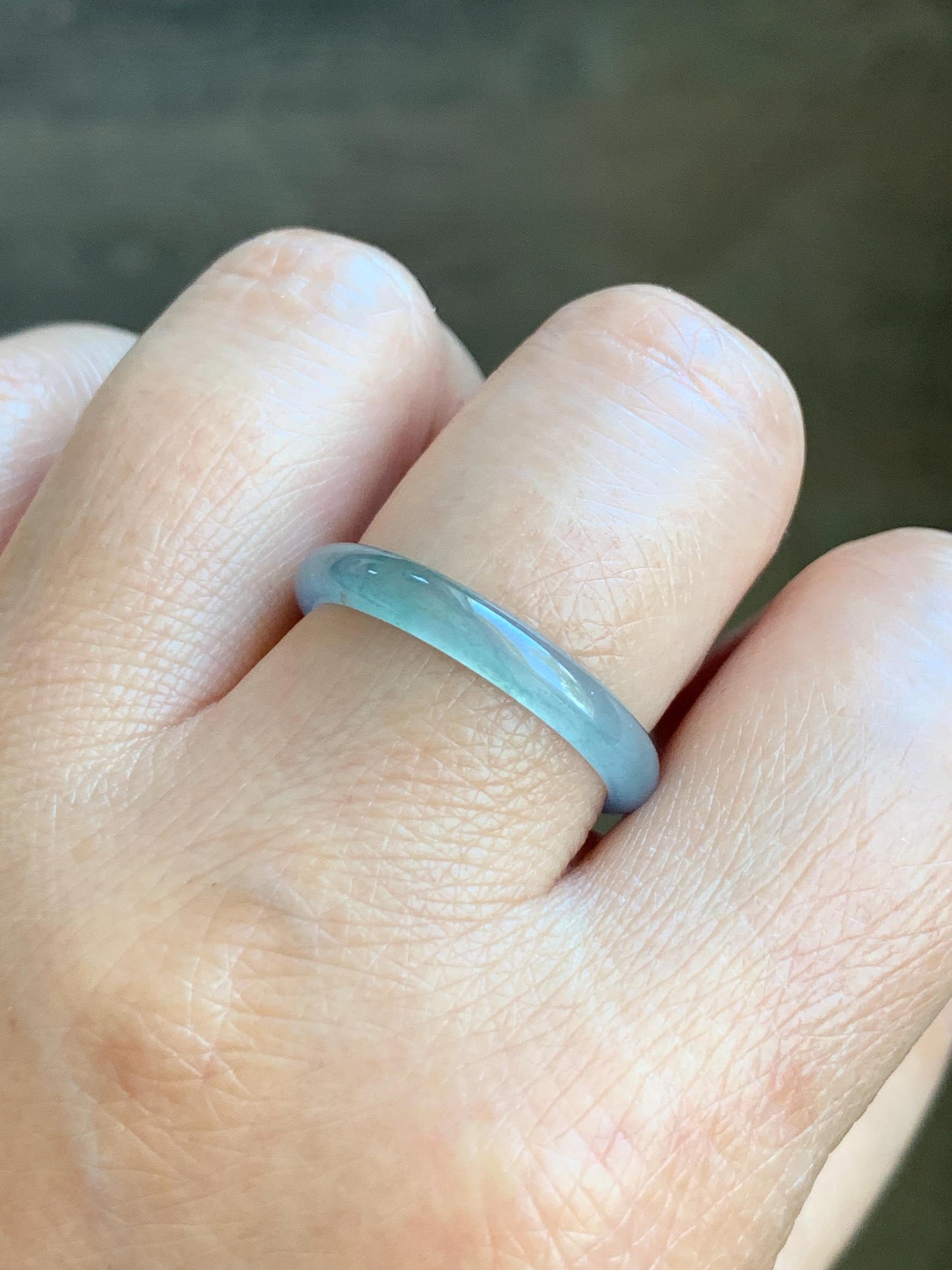 Natural Guatemalan Icy Highly Translucent Gelatinous Pastel Blue Jadeite Band Ring Size 10.25 US 天然冰危浅蓝起光翡翠戒圈 DPH55