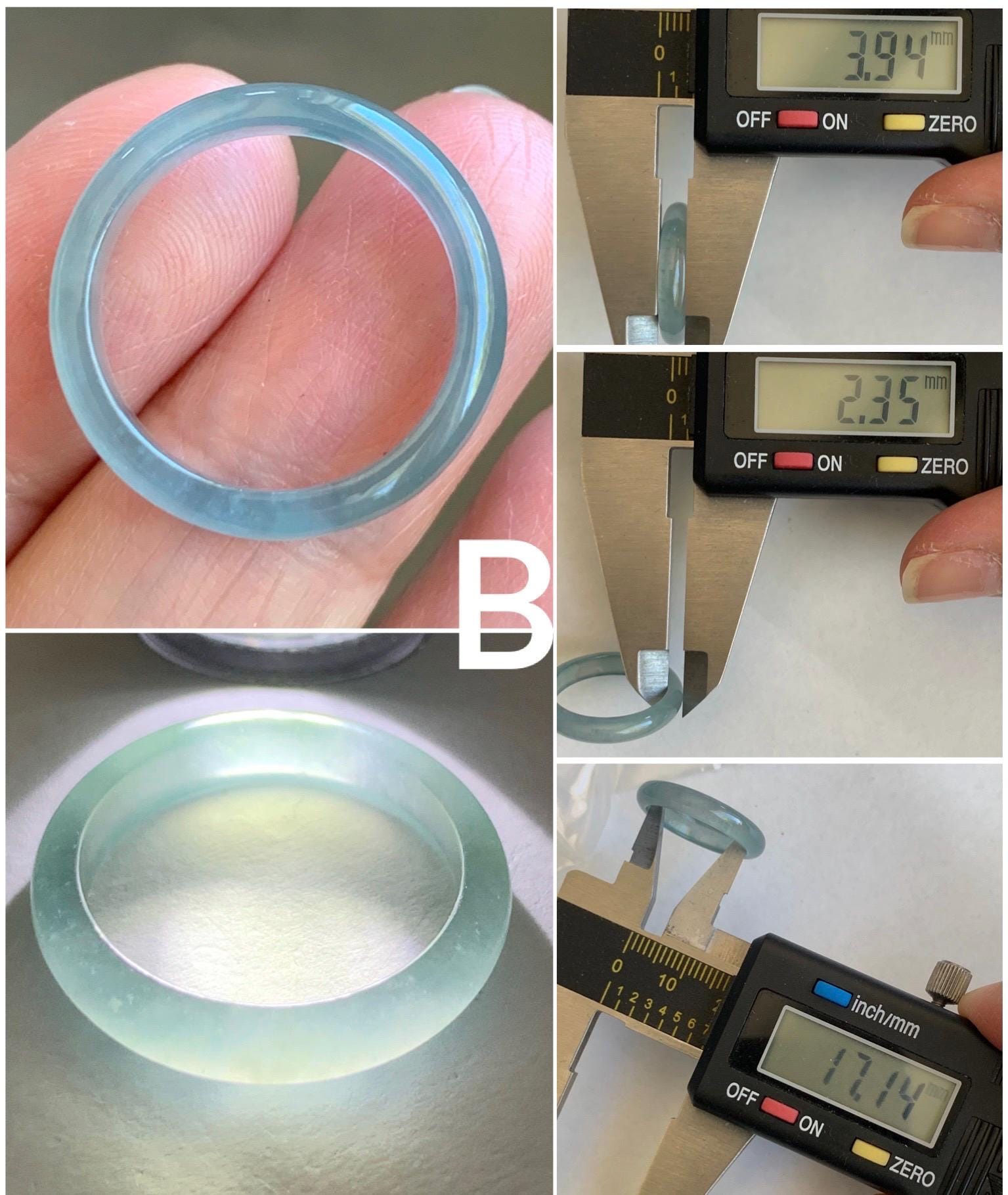 Natural Grade A Guatemalan Premium Icy Highly Translucent Pastel Teal Blue Jadeite Band Ring Size 6.5 US 天然冰危蓝起冰起光翡翠戒圈 DPH44