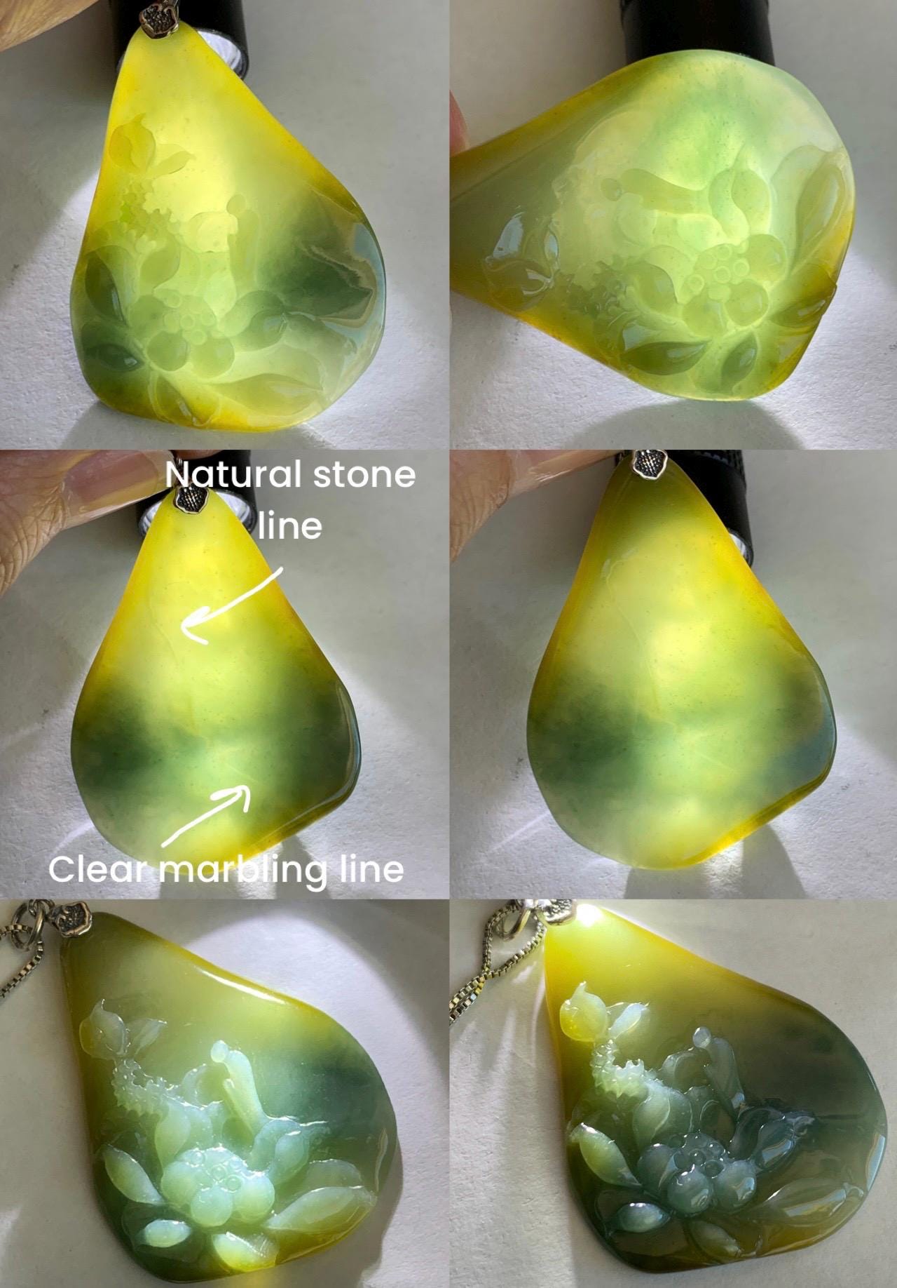 Natural Guatemalan Icy Translucent Dusty Blue Yellow Marbled Jadeite Lotus Flower Meditating Monk Pendant Sterling Silver 天然冰危蓝加黄翡翠莲花悟道吊坠