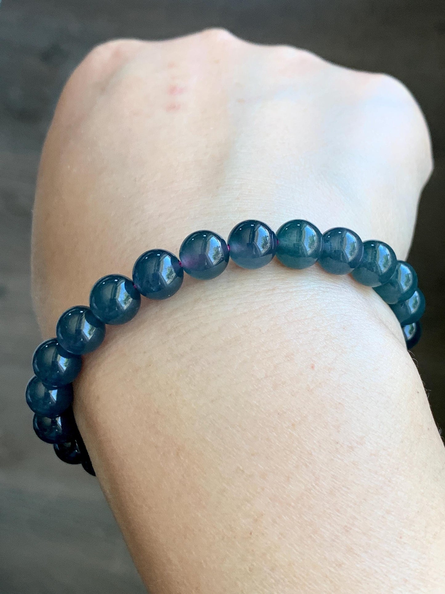 Natural Grade A Guatemalan Icy Translucent Gelatinous Dark Blueberry Blue Jade Jadeite Beaded Bracelet 7.8mm 7.25” 19g 天然冰危蓝莓翡翠圆珠手串 NZL250