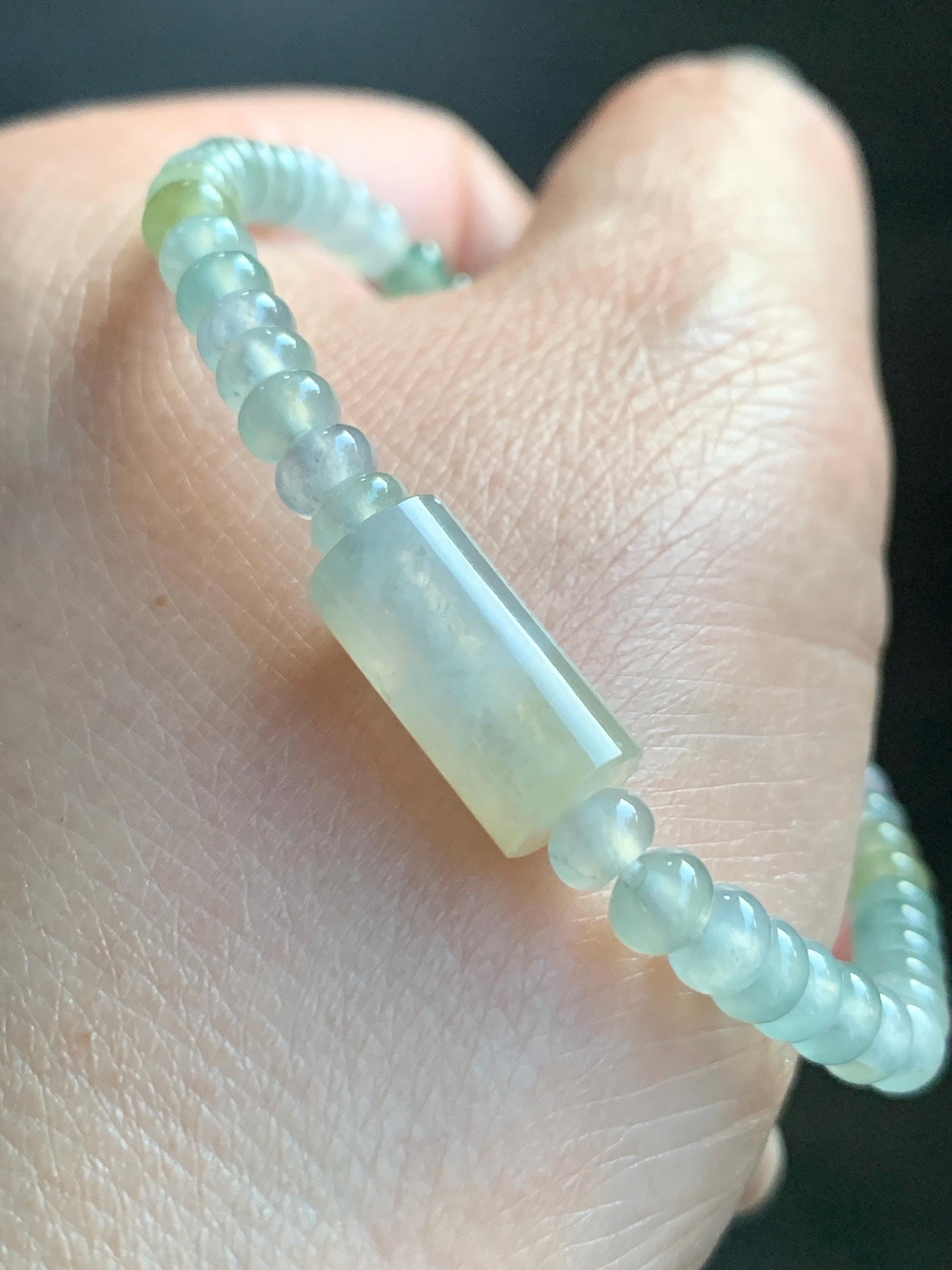 Natural Grade A Icy Highly Translucent Pastel Green Jadeite Petite Drum Beads Barrel Bead Beaded Bracelet 6.5” 8g 天然冰胶起光晴底翡翠小鼓珠桶珠手串 BQT242