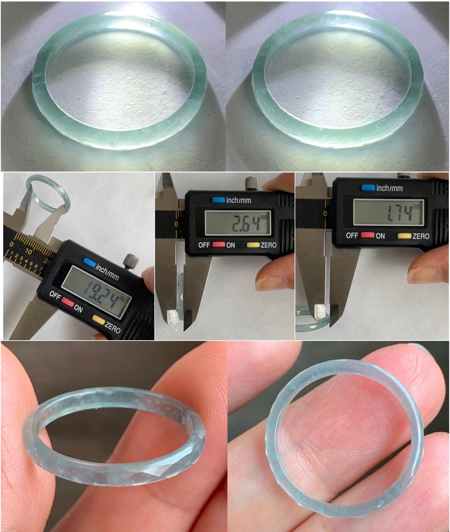 Natural Guatemalan Icy Highly Translucent Gelatinous Pastel Teal Blue Jadeite Diamond Faceted Slim Band Ring Sz 9.25 天然冰危浅蓝起光翡翠切割面戒圈 DLQG-B