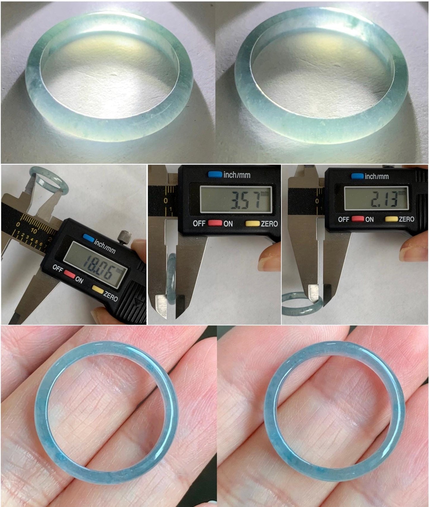 Natural Grade A Guatemalan Icy Highly Translucent Gelatinous Pastel Blue & Blue Marbled Jadeite Band Ring Size 7.75 天然冰危浅蓝起光飘蓝花翡翠戒圈 PLH68