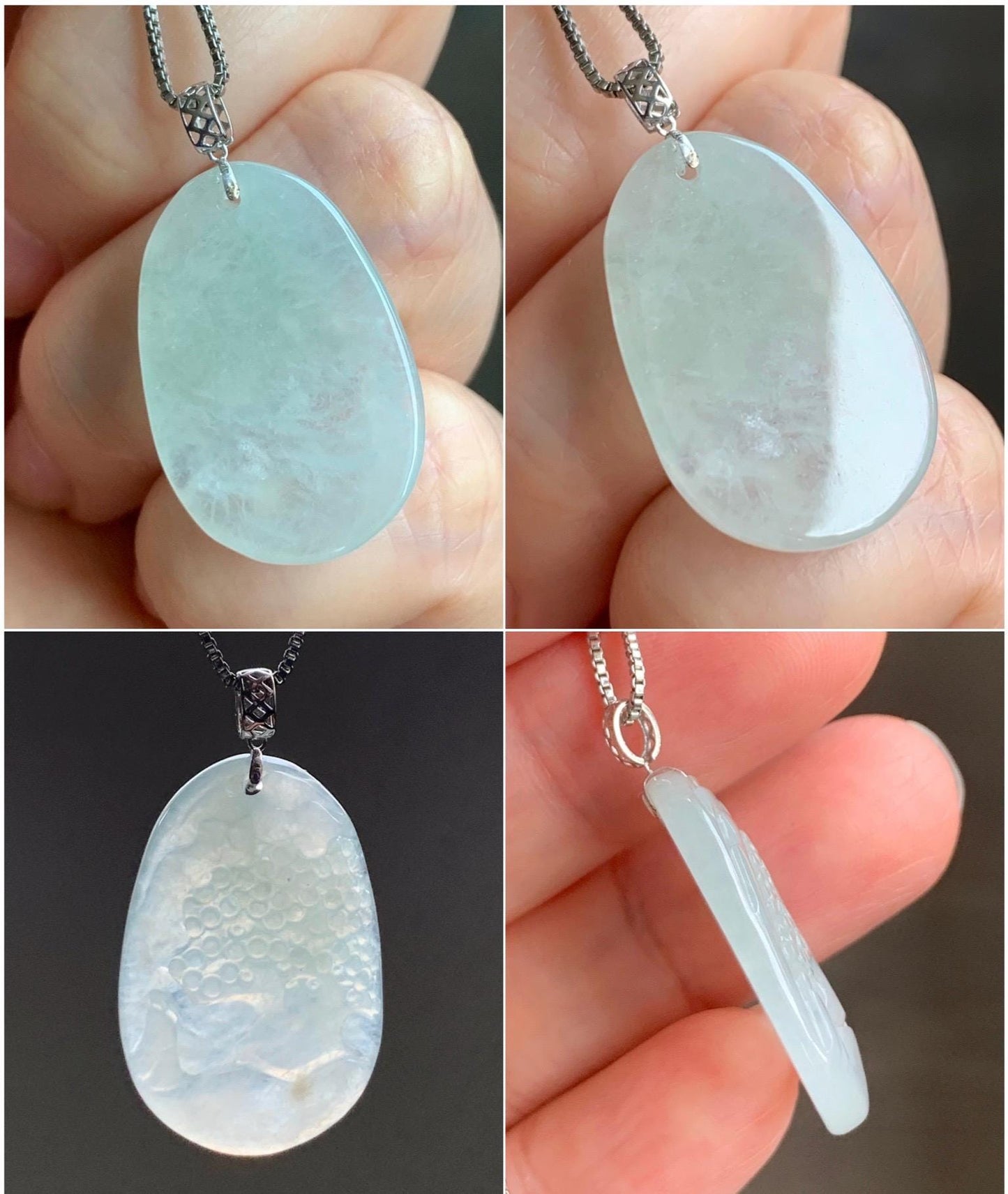 Natural Grade A Icy Translucent Gelatinous Pastel Green Jadeite Shan Shui Landscape Scenery Pendant 18K White Gold 3g 天然冰淡晴底翡翠小山水牌吊坠 XMSH-B