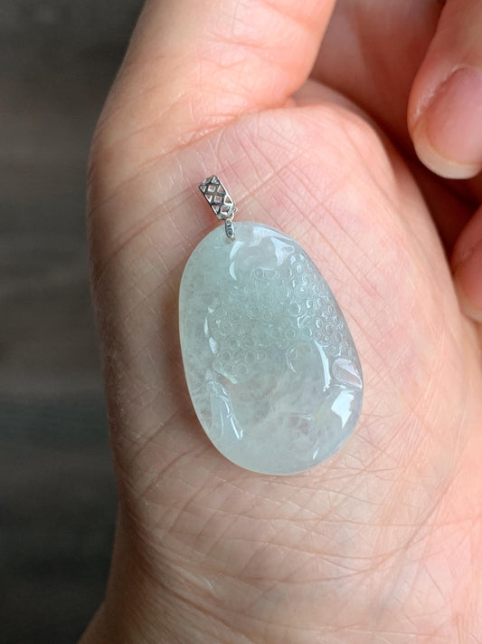 Natural Grade A Icy Translucent Gelatinous Pastel Green Jadeite Shan Shui Landscape Scenery Pendant 18K White Gold 3g 天然冰淡晴底翡翠小山水牌吊坠 XMSH-B