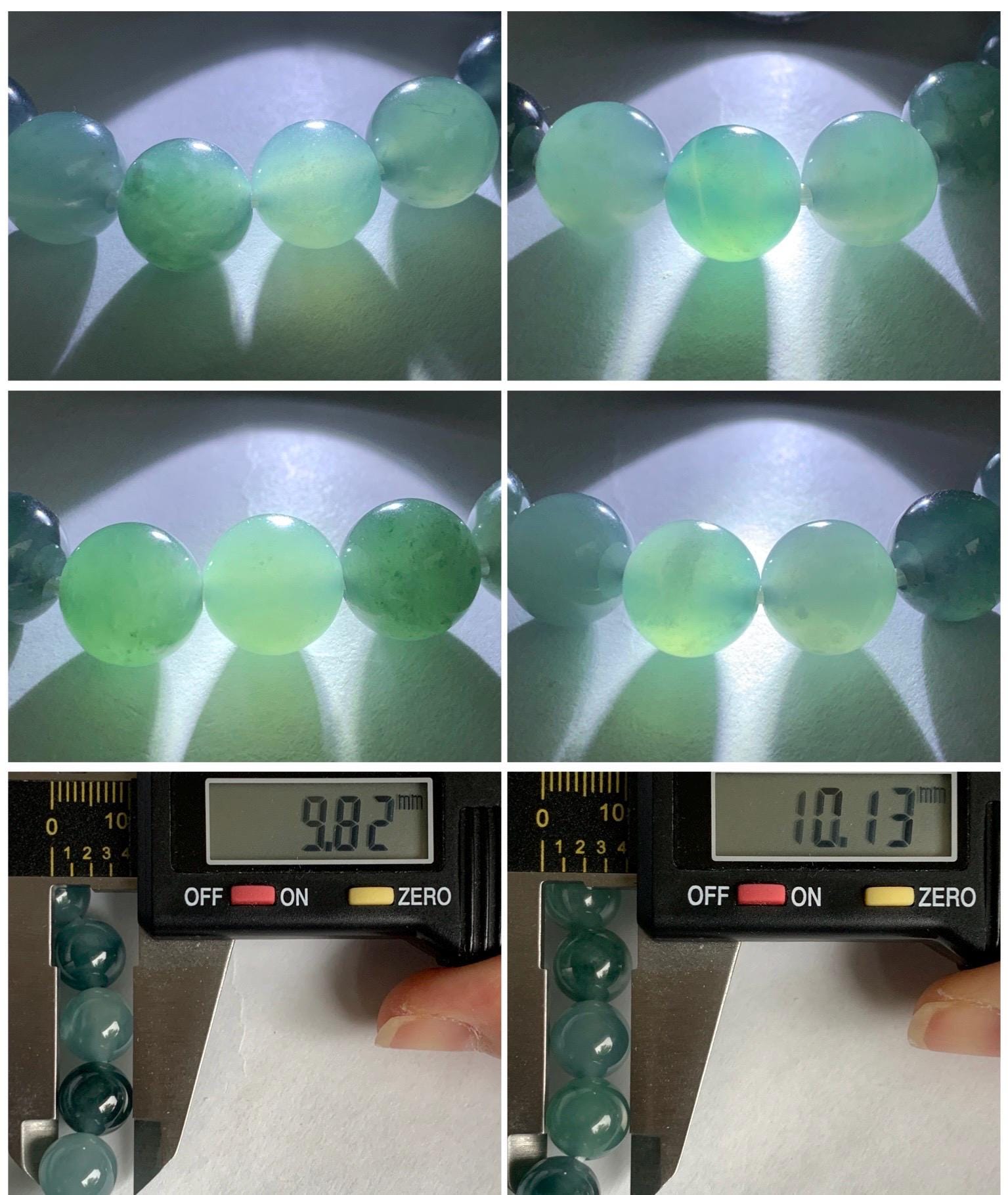 Natural Grade A Guatemalan Icy Highly Translucent Teal Blue Multicolored Jadeite Beaded Bracelet 10mm 7.25” 34g 天然老种冰危蓝水多宝翡翠手串 WDB360